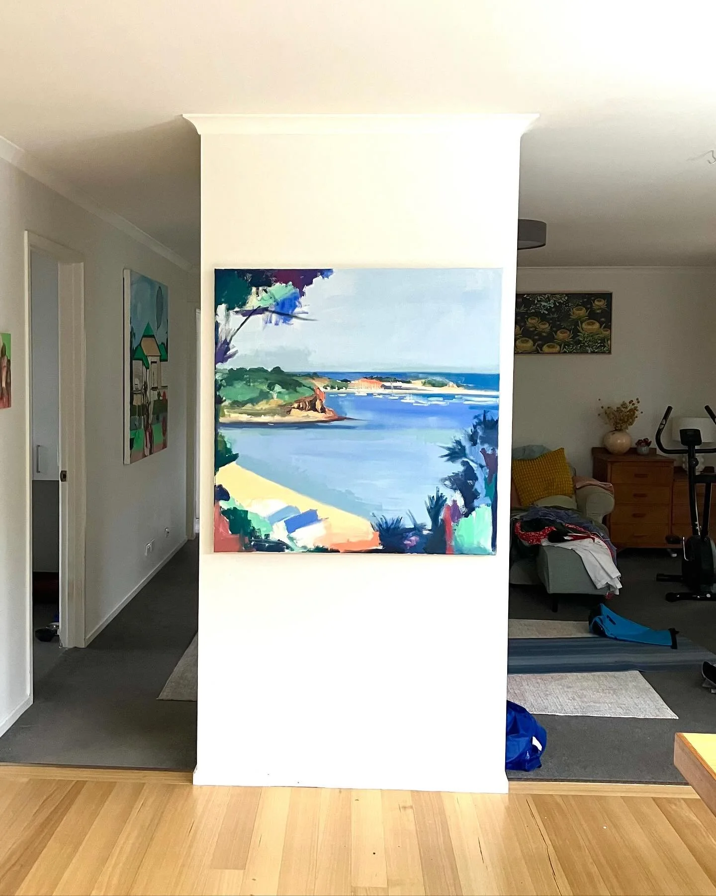 Getting some detail into my oil painting of Mornington Harbour view from Mills Beach.  Forgot how much paint is required for a big canvas!  Hopefully done by December to put into @artisans_alley_mornington #jillmcfarlaneart #morningtonharbour #mornin