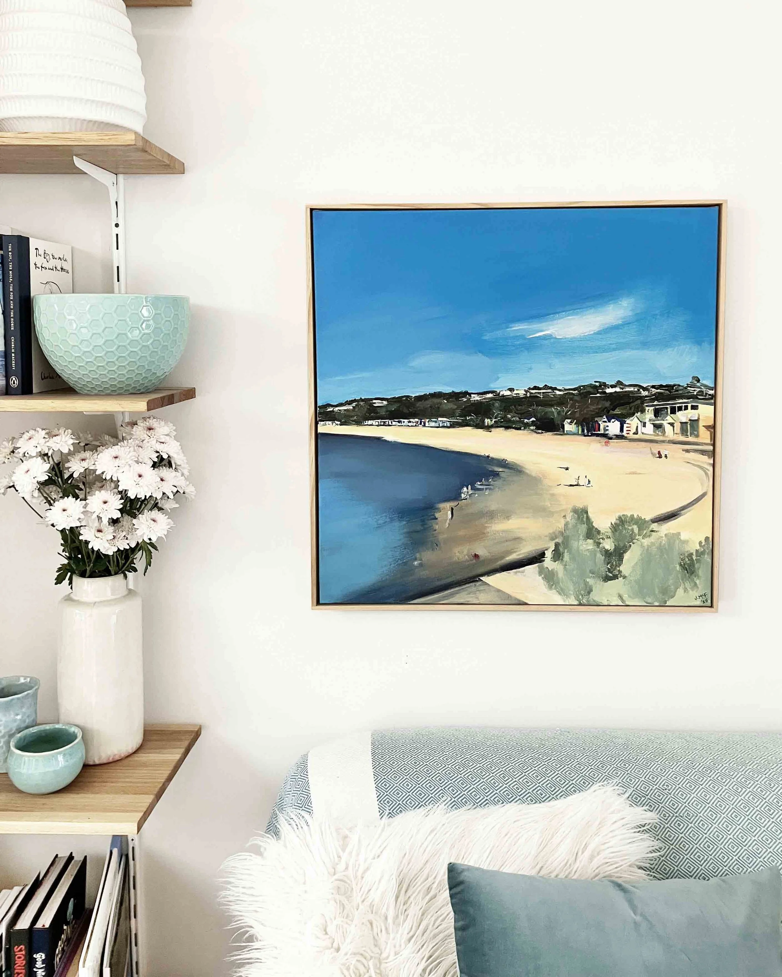 Jill McFarlane Mills Beach Mornington Surf Club Square Acrylic Painting front.jpg