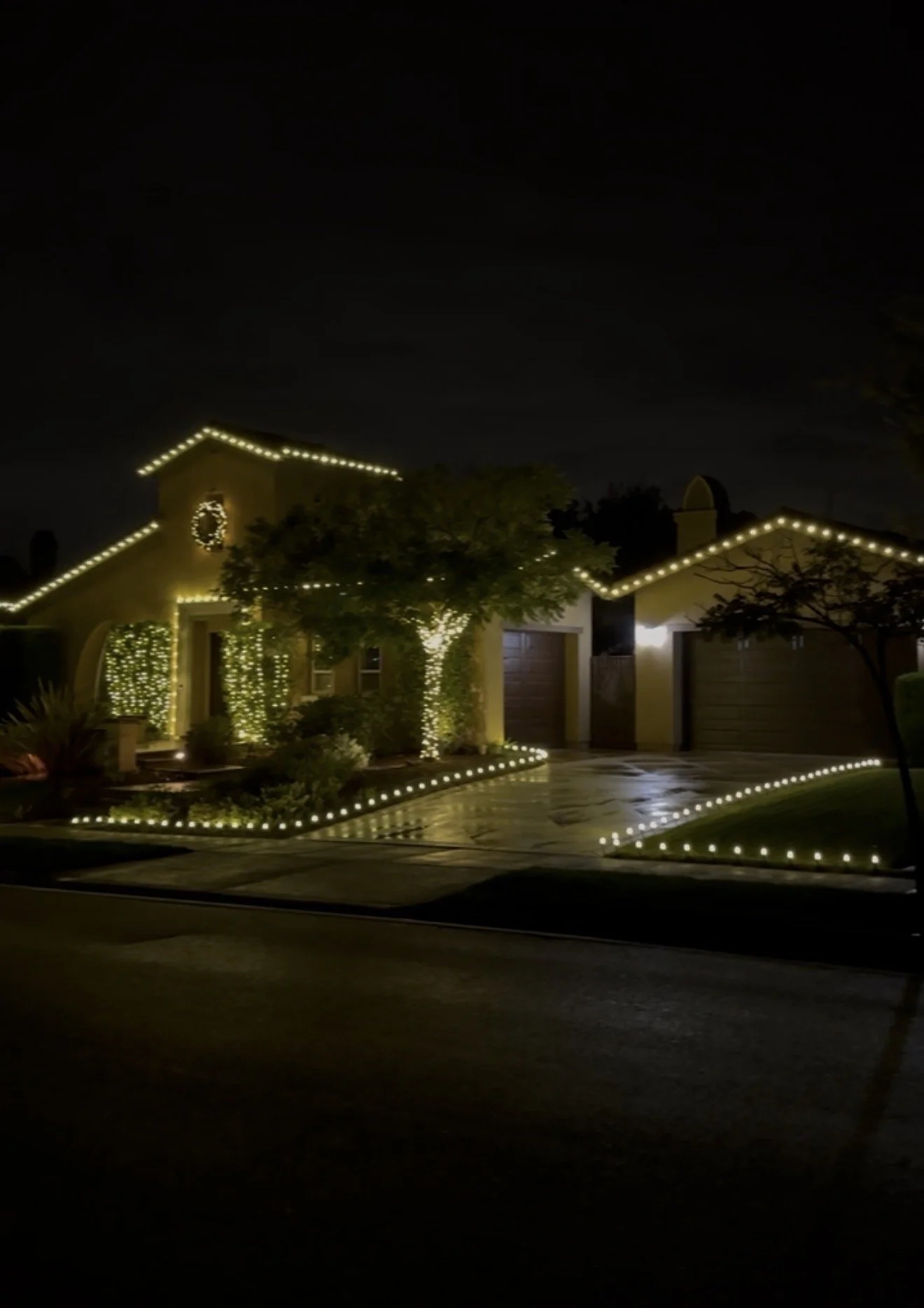 Holiday lighting installation in progress