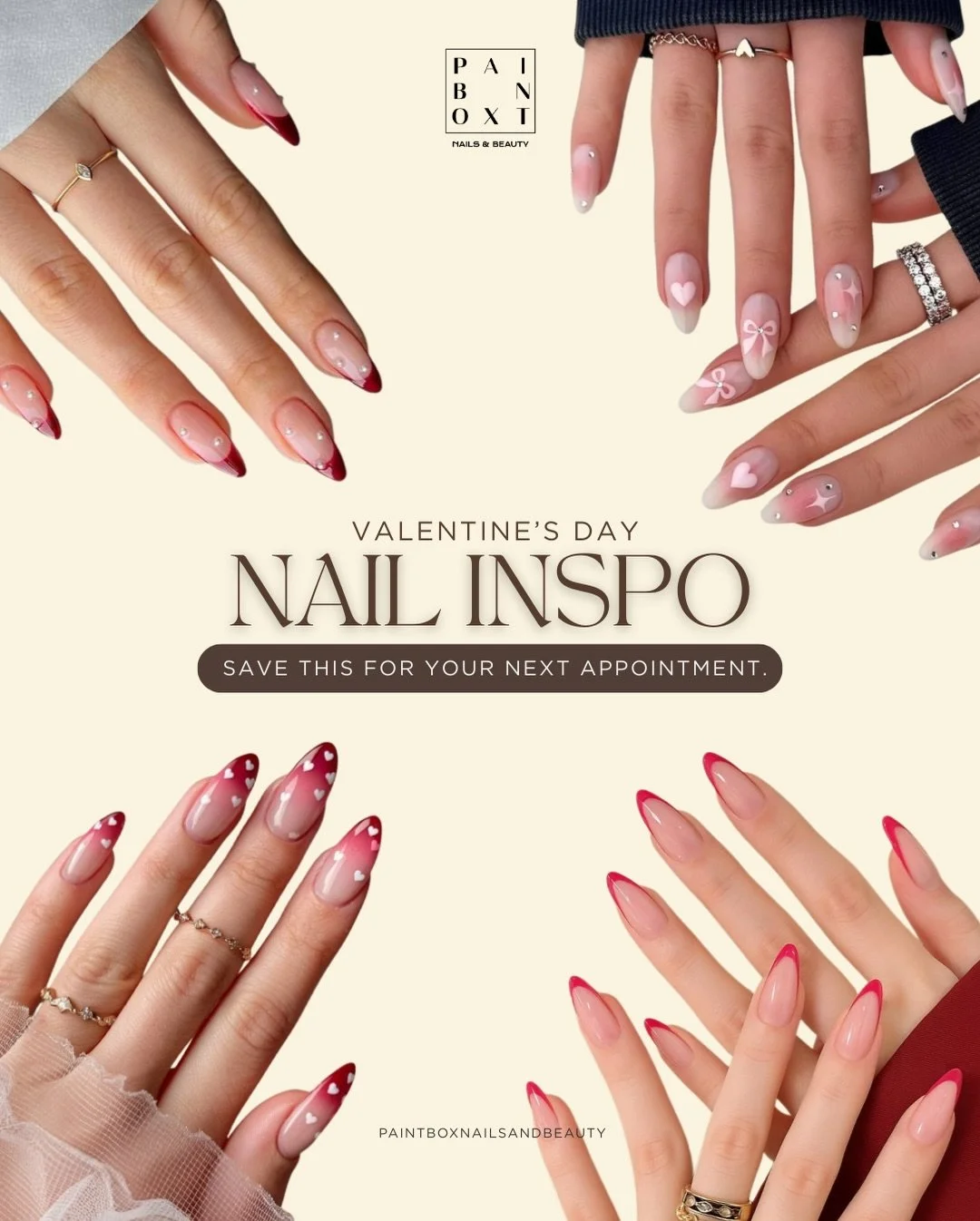 Don&rsquo;t scramble last minute trying to pick your Valentine&rsquo;s nails, we&rsquo;ve got you covered 💅

Whether it&rsquo;s for a date night, a Galentine&rsquo;s catch-up, or just a little self-love moment, here are some of our favourite looks t