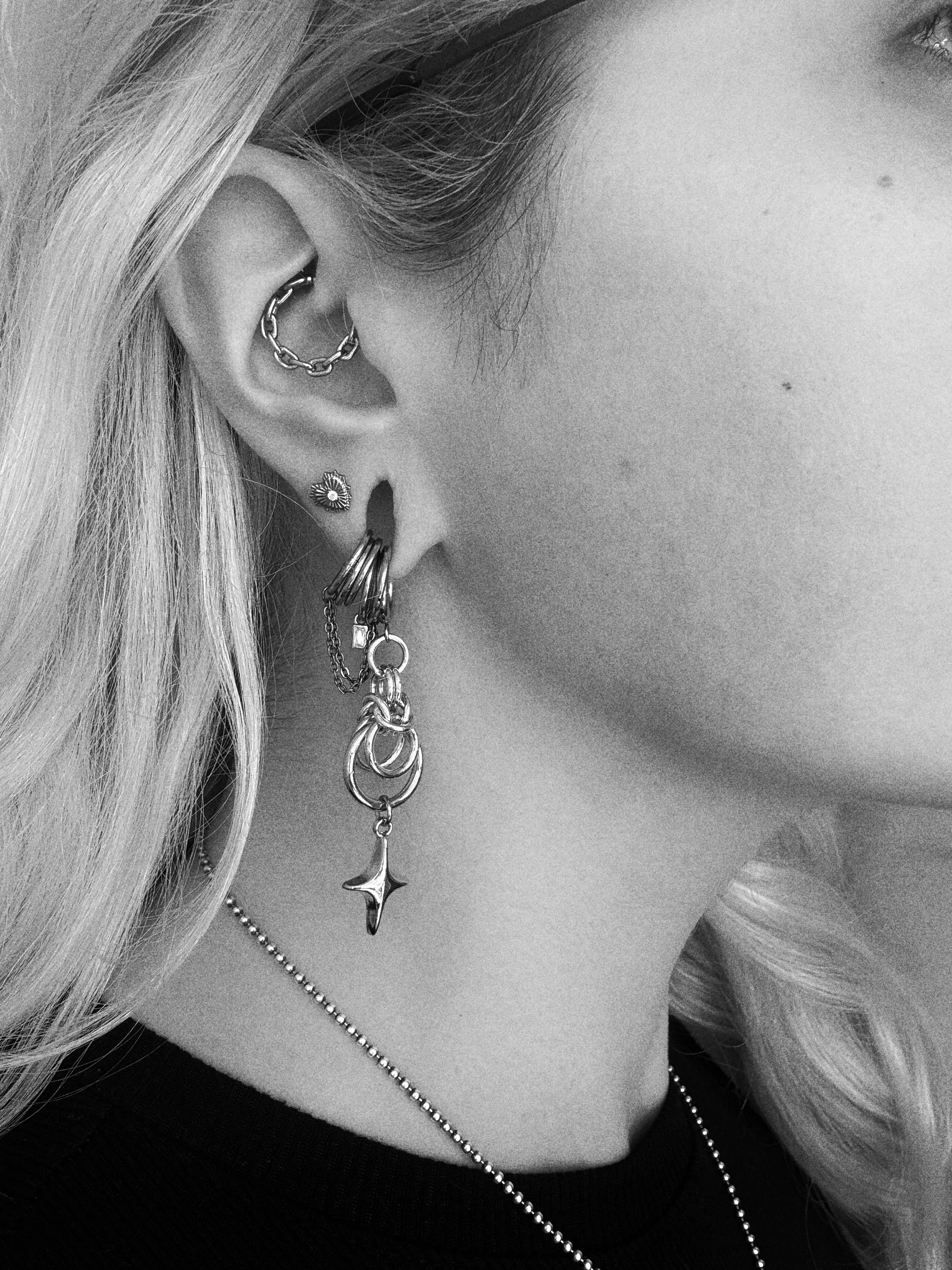 carmelle in prototype version of morningstar earrings
