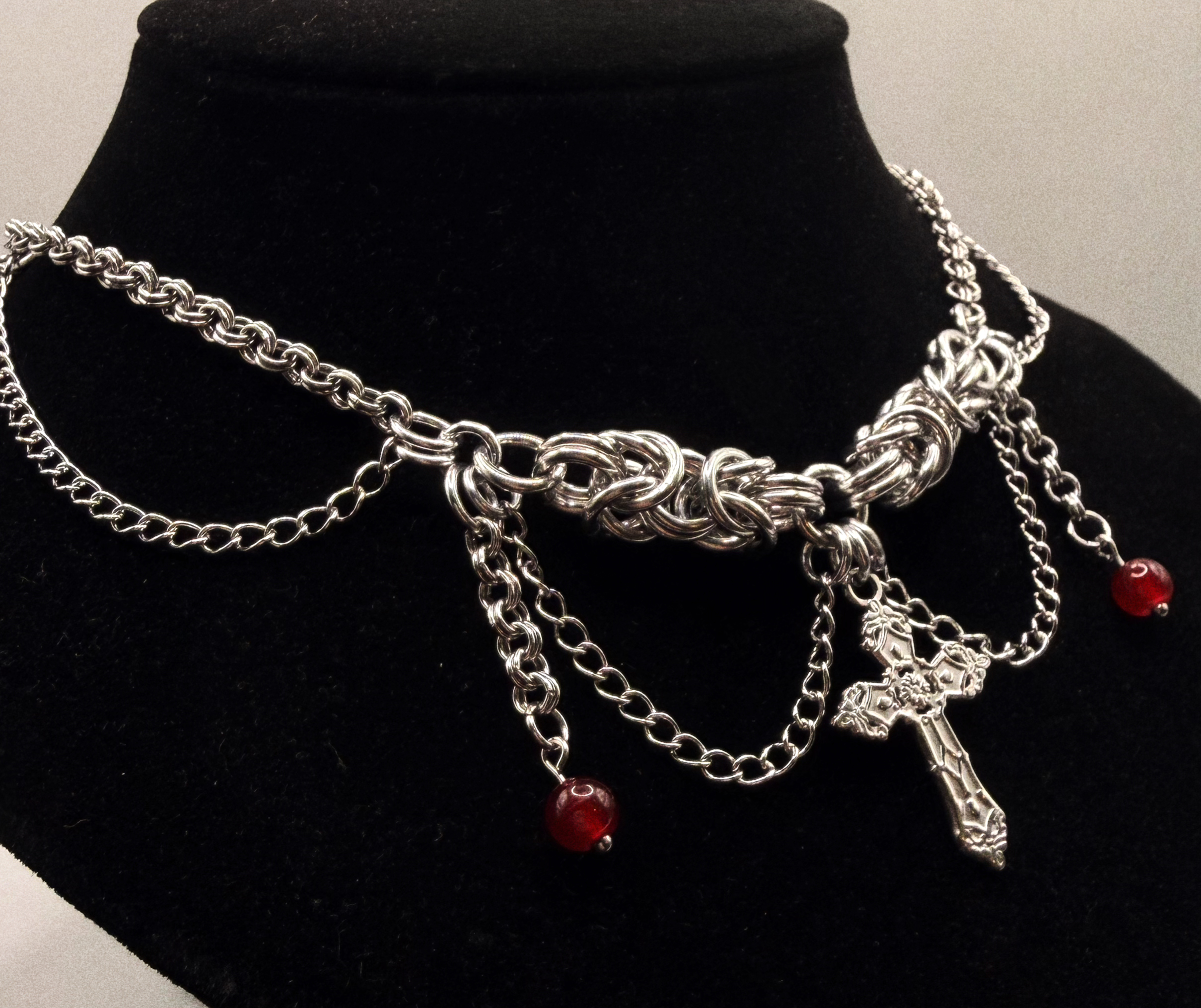 stainless steel rosary mcr red beads chainmail necklace