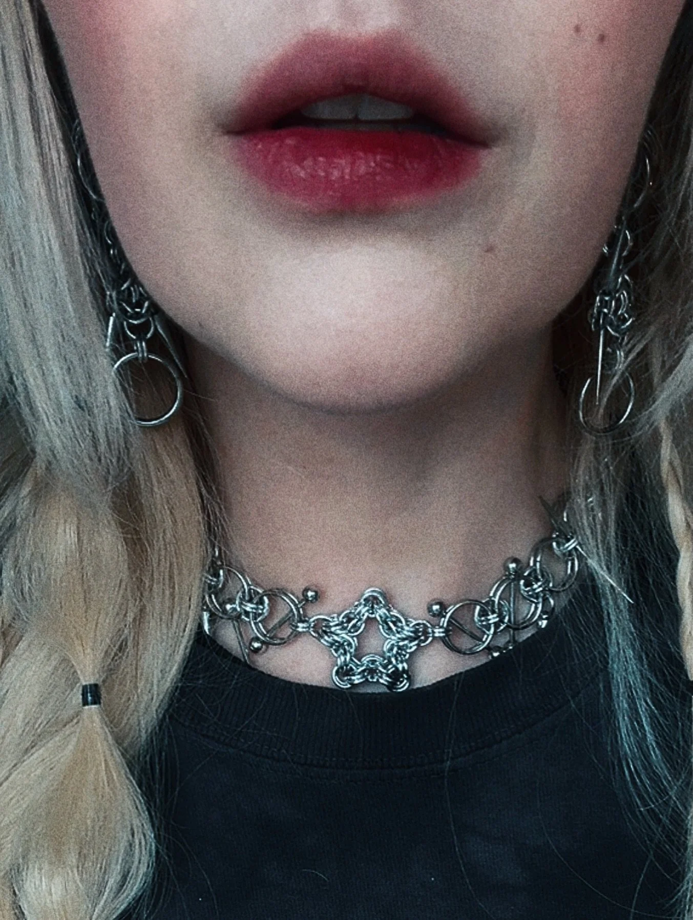 tarbula earrings styled with a one-of-a-kind choker that will be available for purchase at @creators.coven&rsquo;s &ldquo;halfway to halloween&rdquo; market coming up on saturday, may 2nd! more details on their page and on the &ldquo;upcoming events&