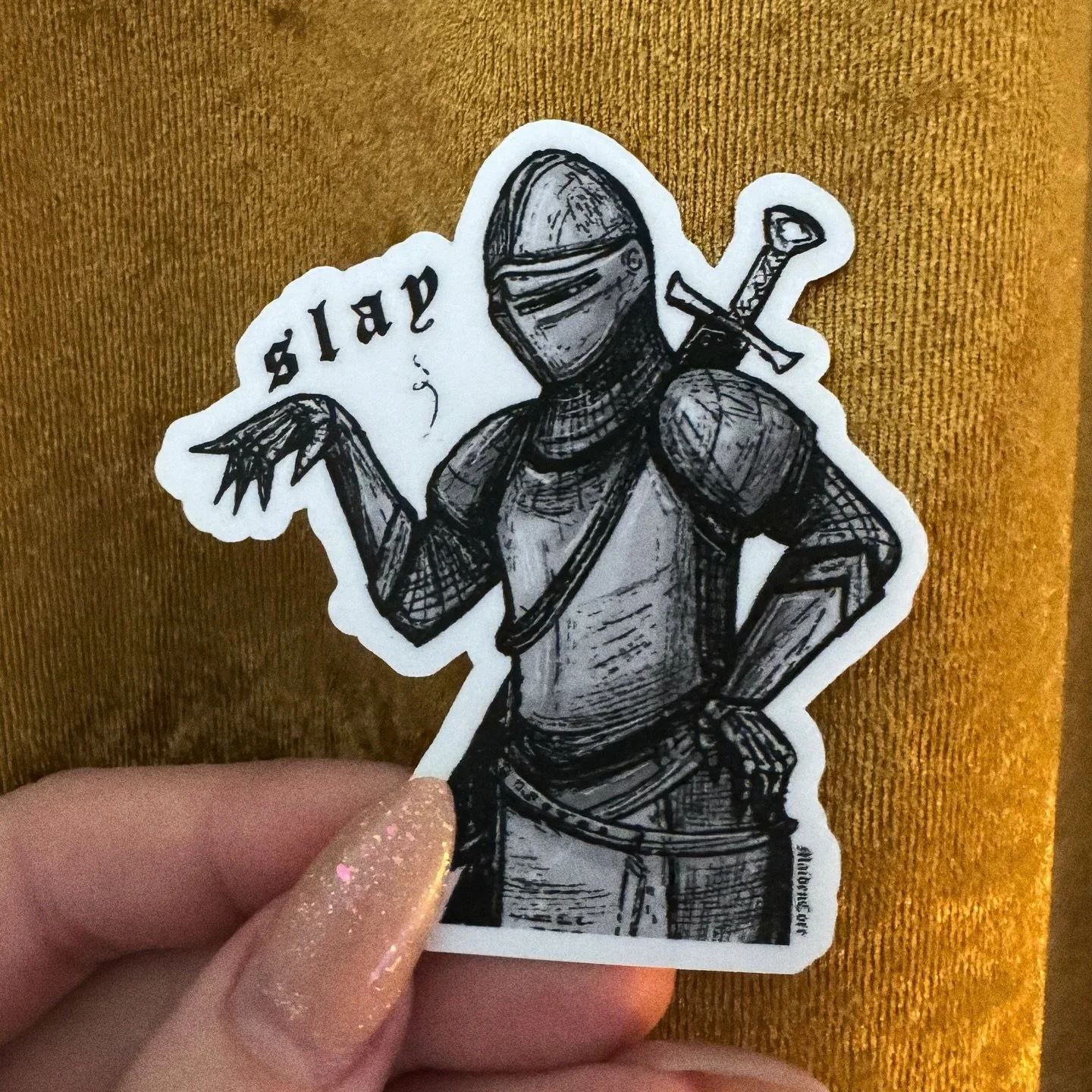NEW MAIDENCORE: stickers! i will be slinging stickers alongside my chainmail goodies at upcoming markets including @creators.coven on may 2nd! also available at maidencore.com 🖤 i have more styles available but i thought i&rsquo;d debut these three 