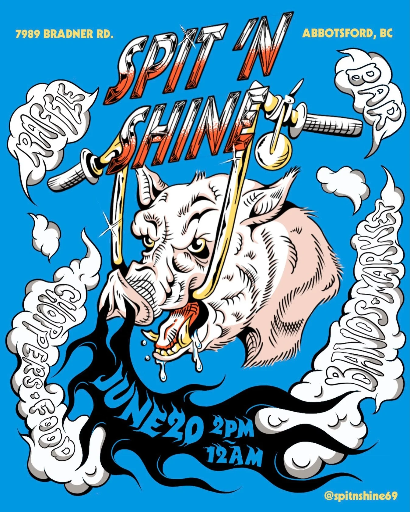 upcoming market! 🖤 super exciting to be vending at the inaugural spit n&rsquo; shine 2026! lots of neat vendors, music, drinks and food for 10/10 summer vibes! mark your calendars for june 20th! more details @spitnshine69 🖤