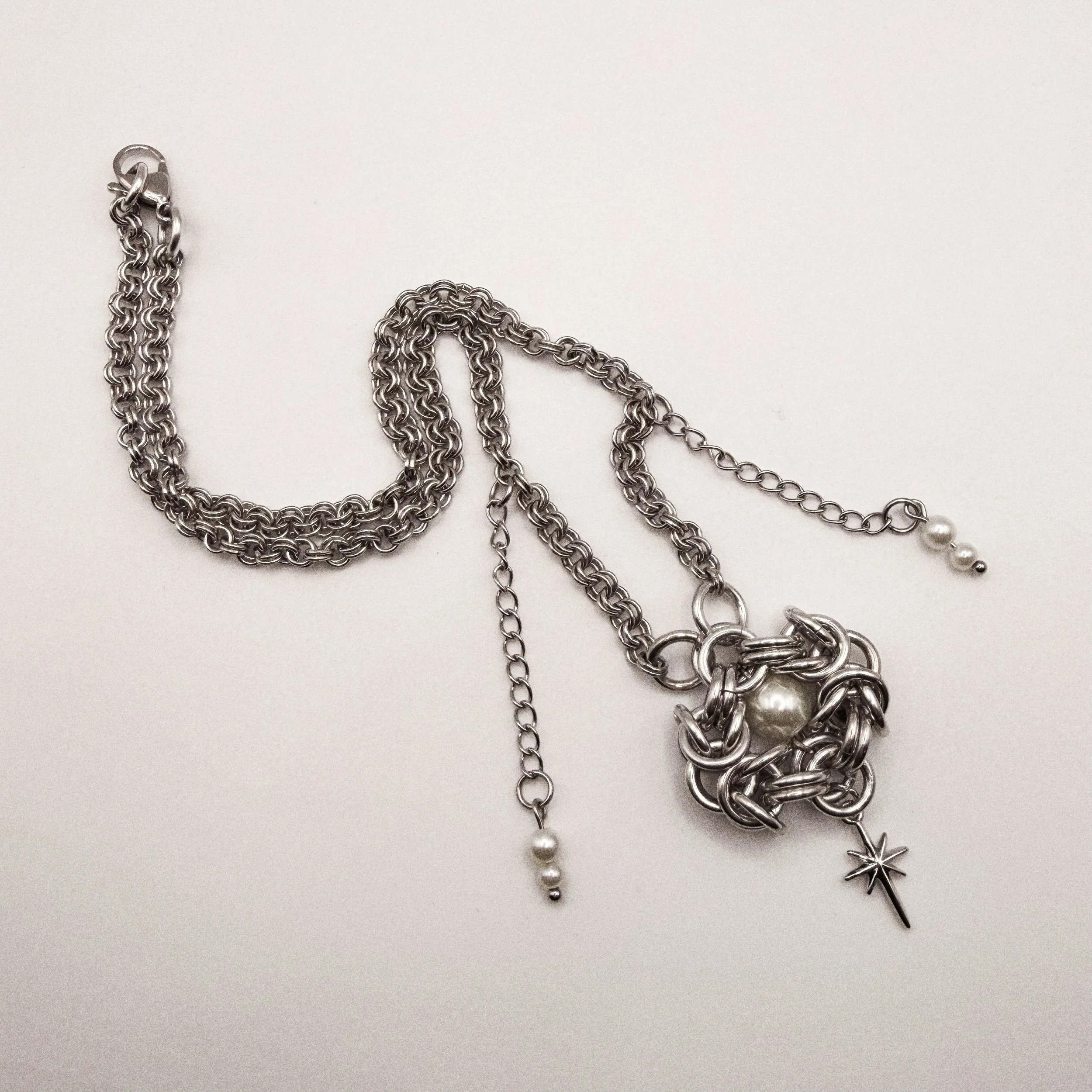 stainless steel pearl ethereal galadriel lotr chainmail necklace star