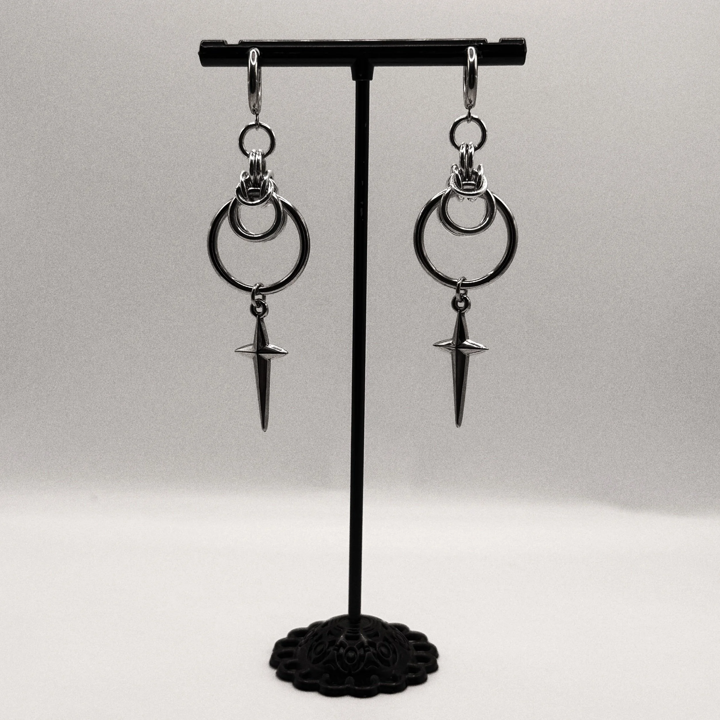 stainless steel star chainmail earrings