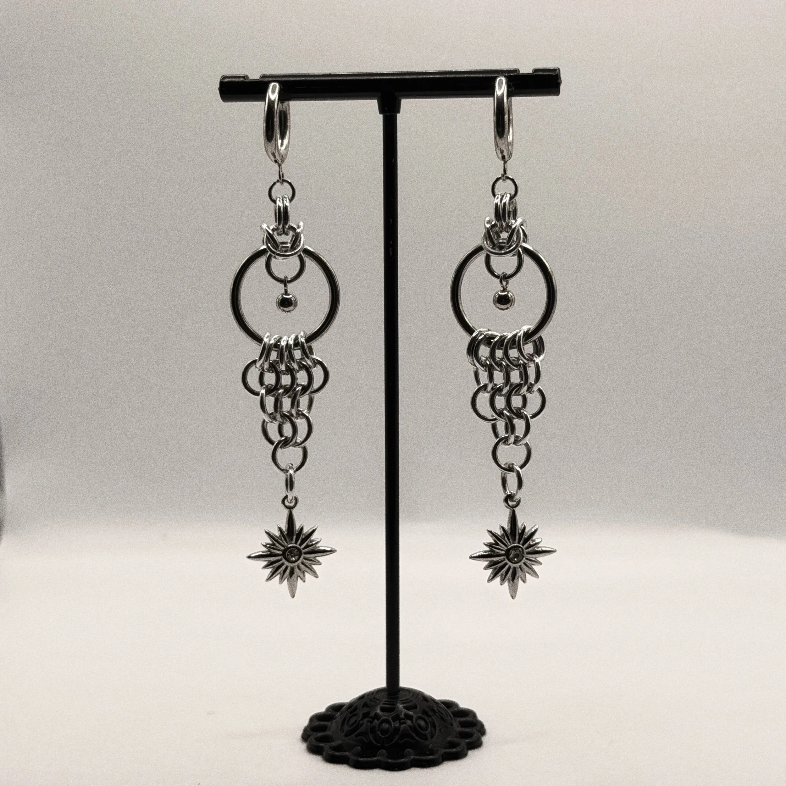 stainless steel star chainmail earrings