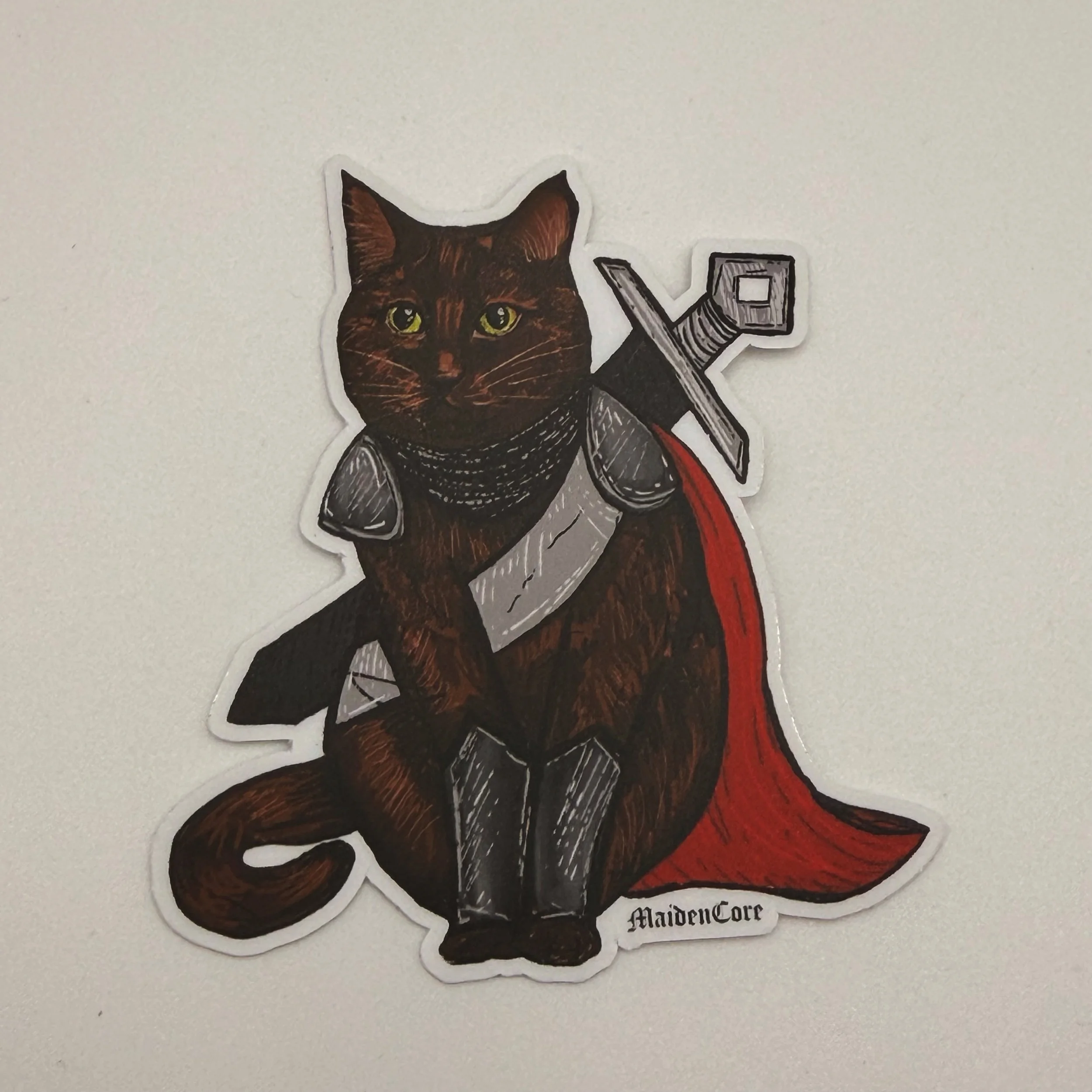cute medieval brown cat knight sticker