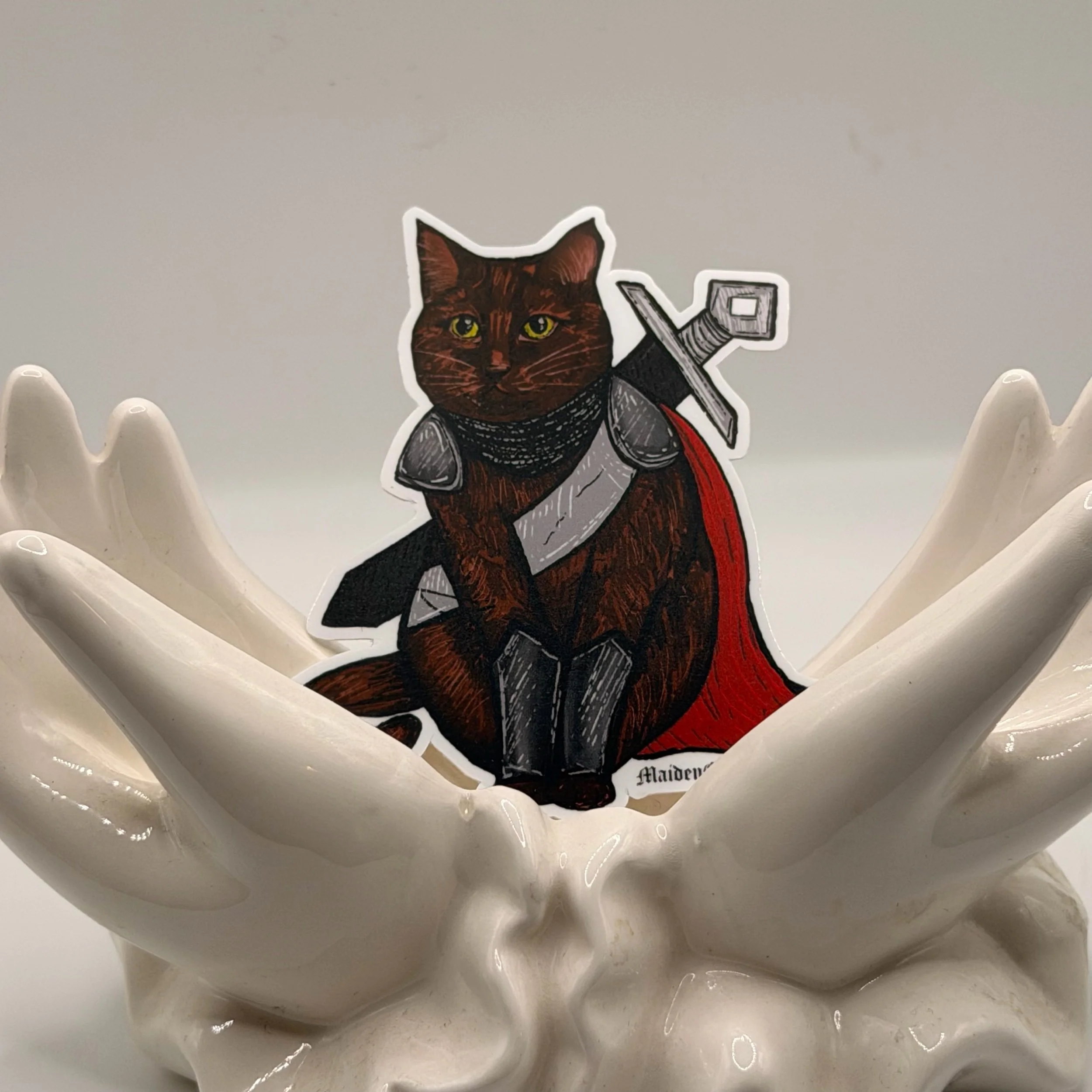 cute medieval brown cat knight sticker