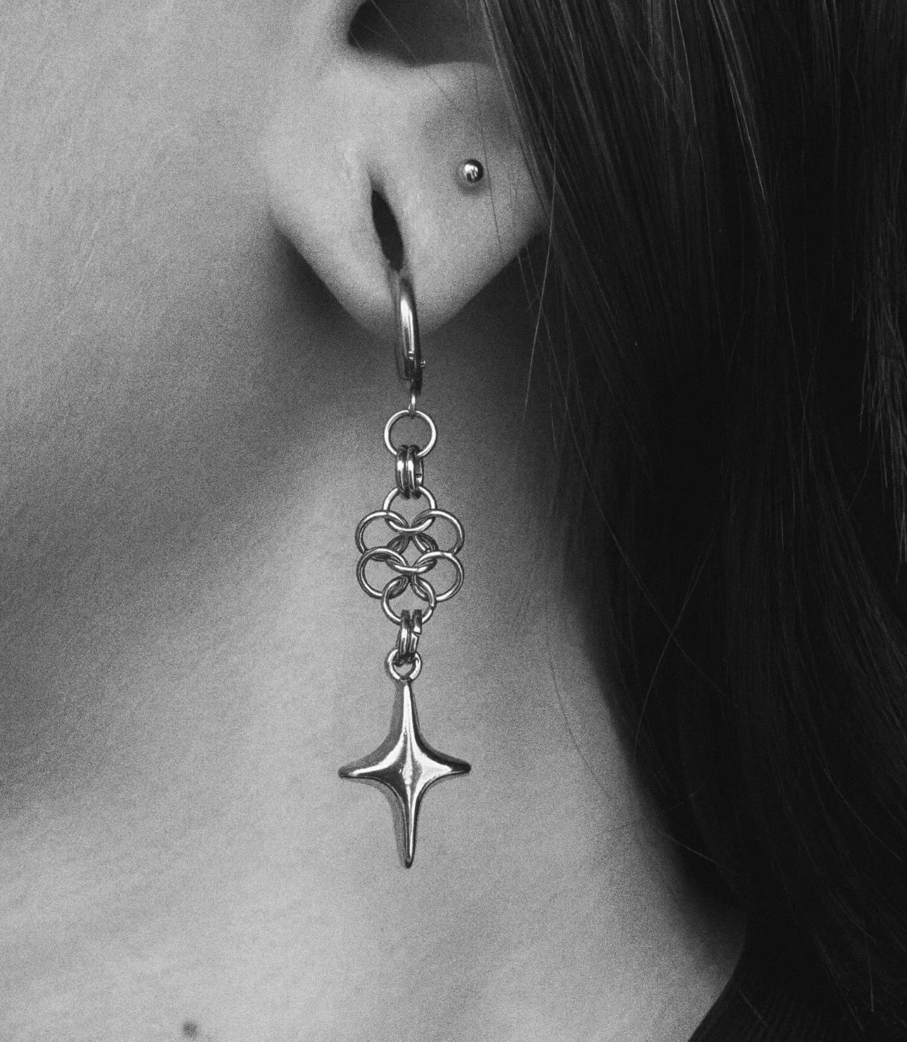emily in prototype version of celestial earrings