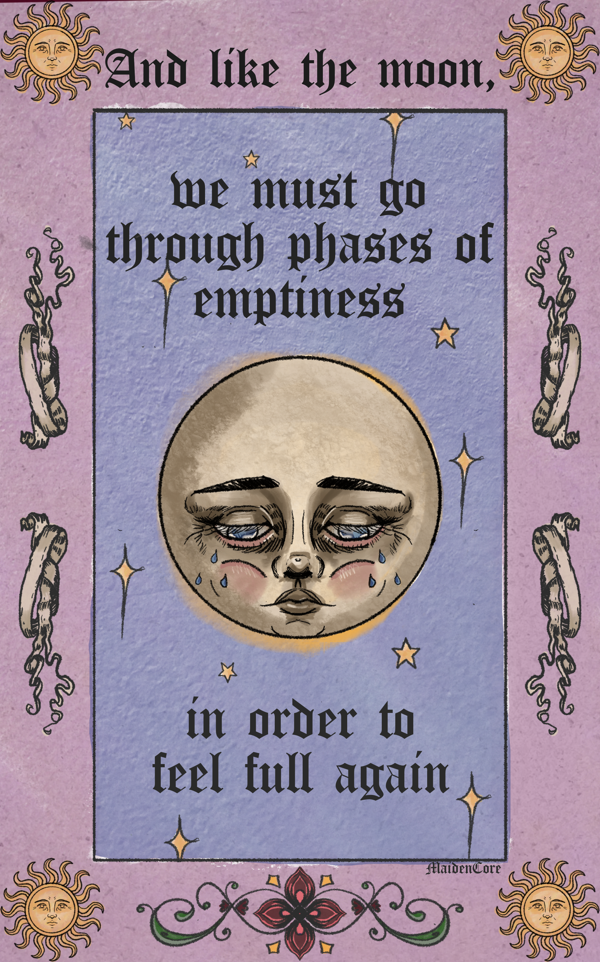 moon tarot card print original artwork maidencore celestial medieval