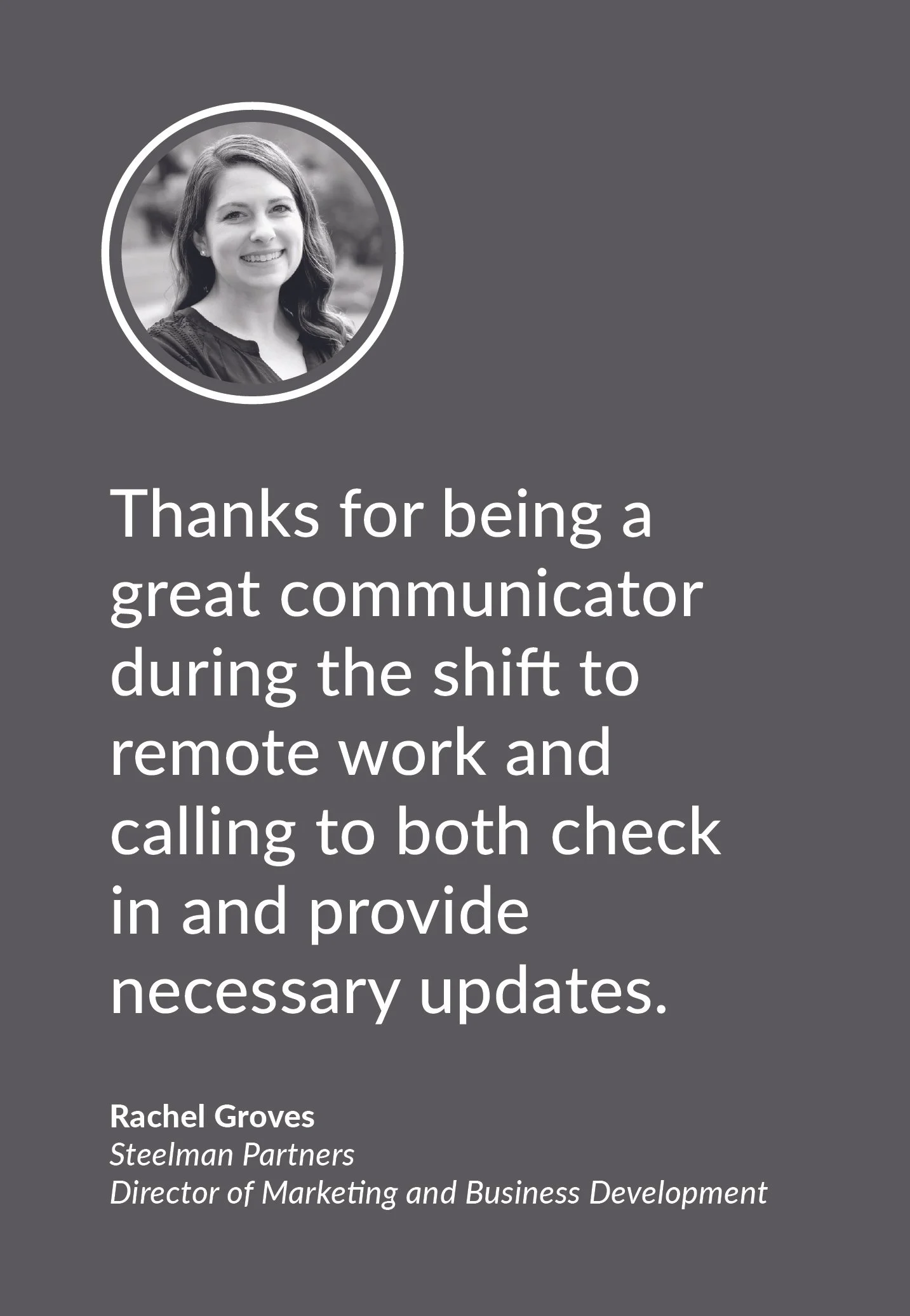 Gratitude to Lauren from Rachel Groves, who worked with Lauren before and through the world pandemic.
