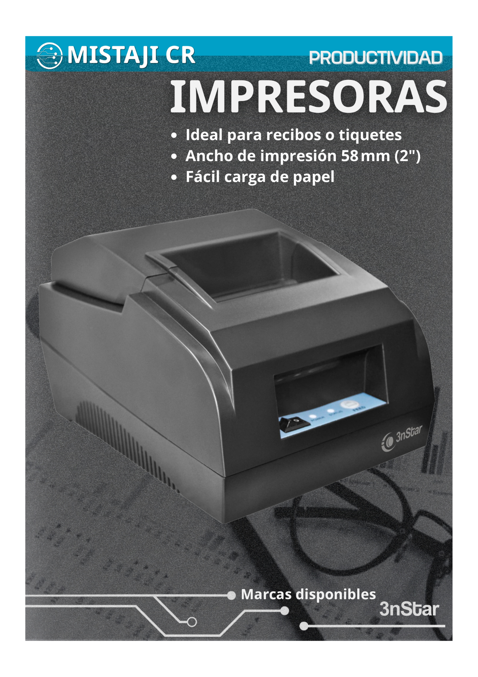 Impresora térmica de 58mm para recibos y tiquetes, fácil de usar, eficiente y compacta.