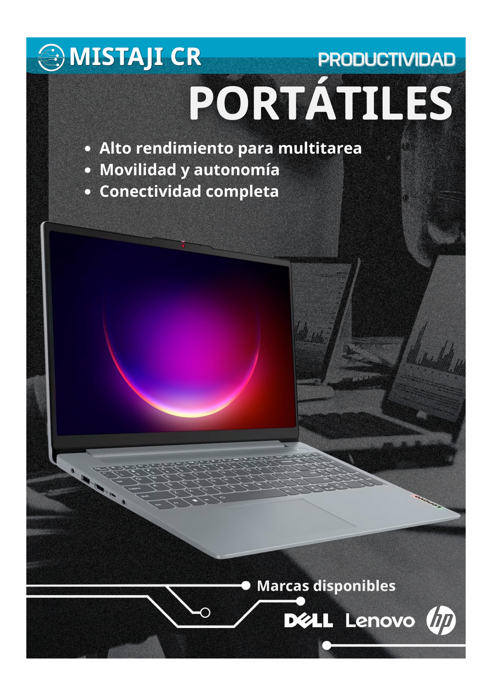 Laptop de alto rendimiento con movilidad, autonomía y conectividad completa, ideal para multitareas.