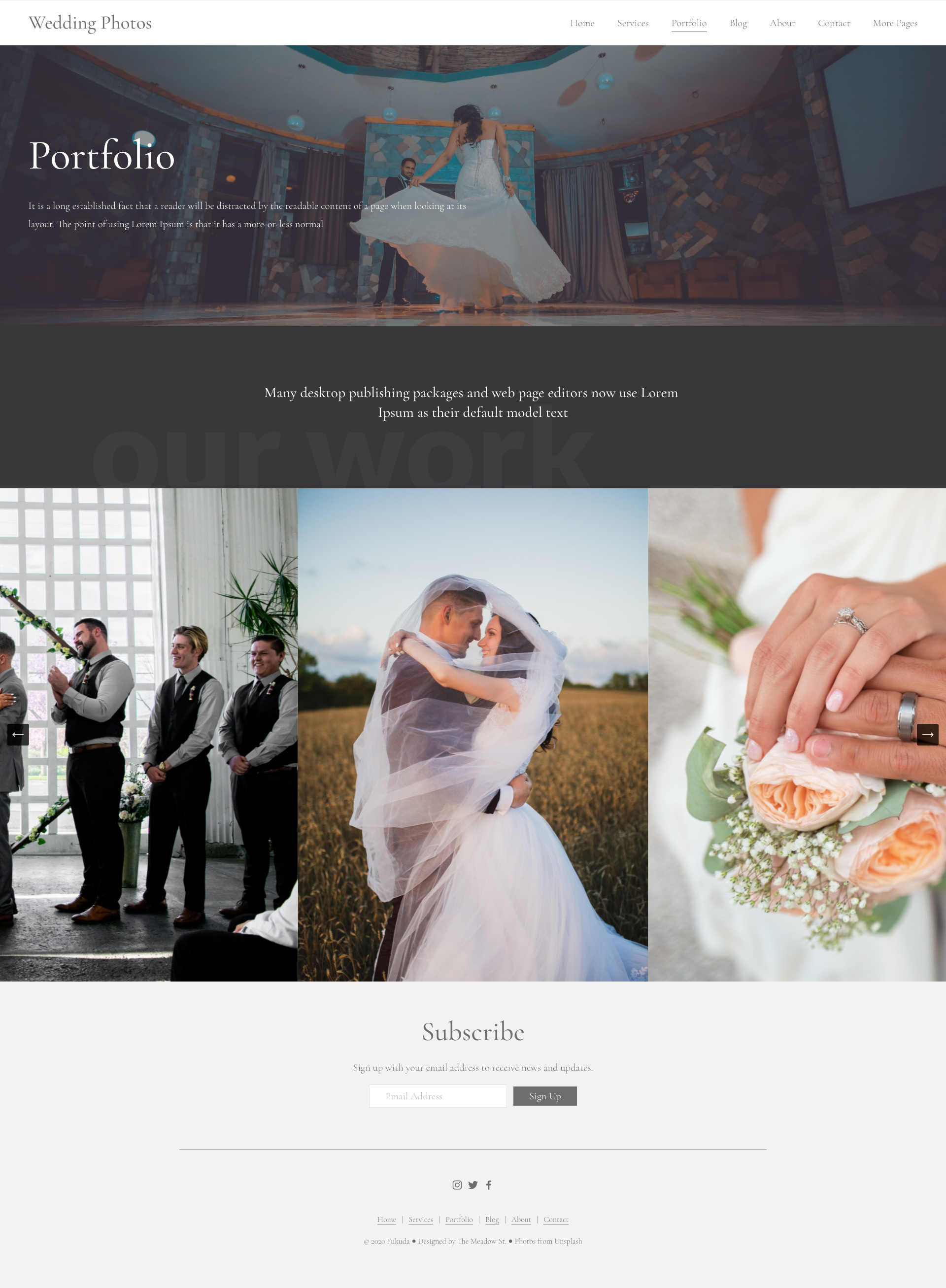 Portfolio page of wedding photography business website designed by Roamstudio on Squarespace