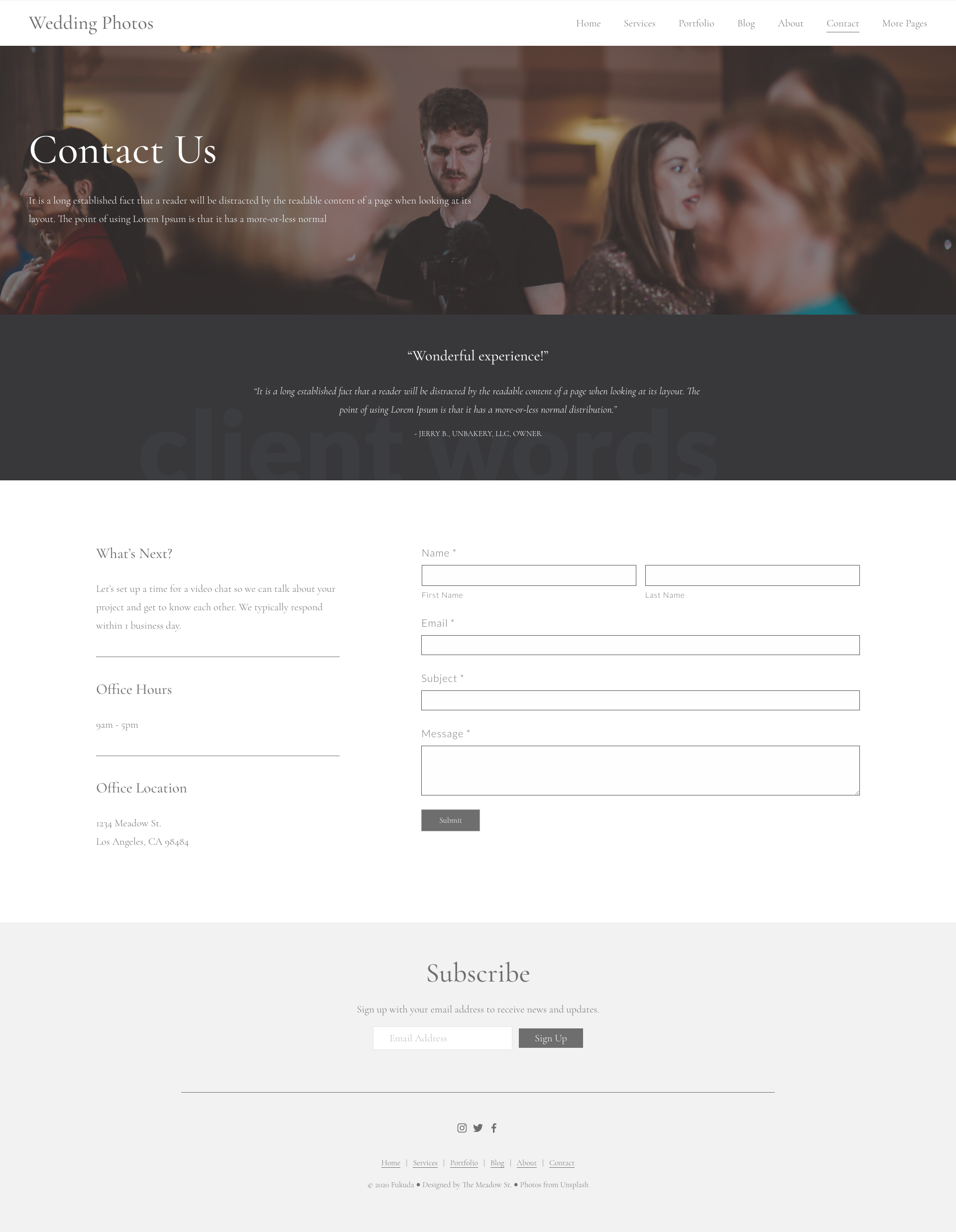 Contact page of wedding photography business website designed by Roamstudio on Squarespace
