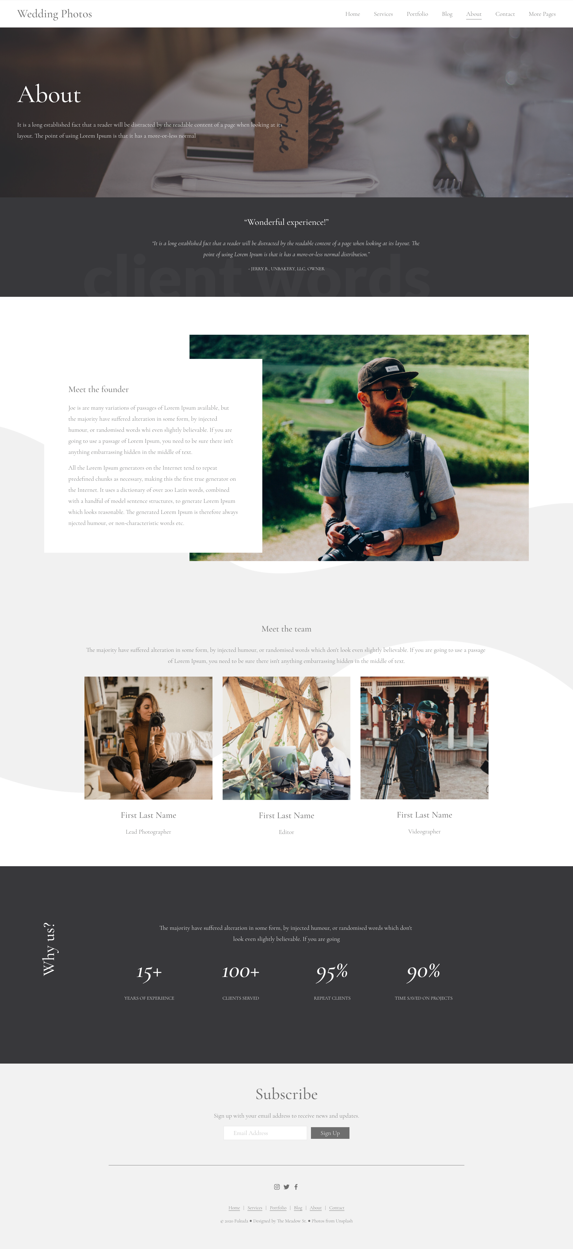 About page of wedding photography business website designed by Roamstudio on Squarespace