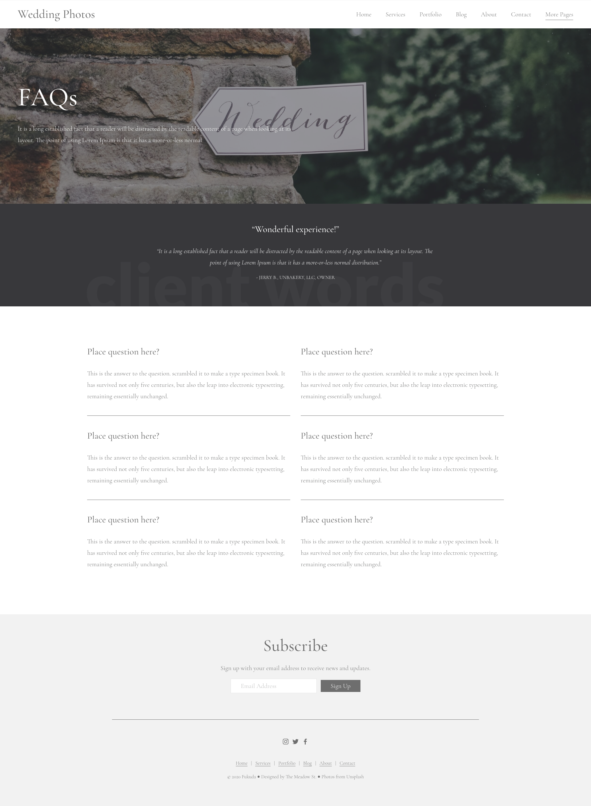 FAQ page of wedding photography business website designed by Roamstudio on Squarespace