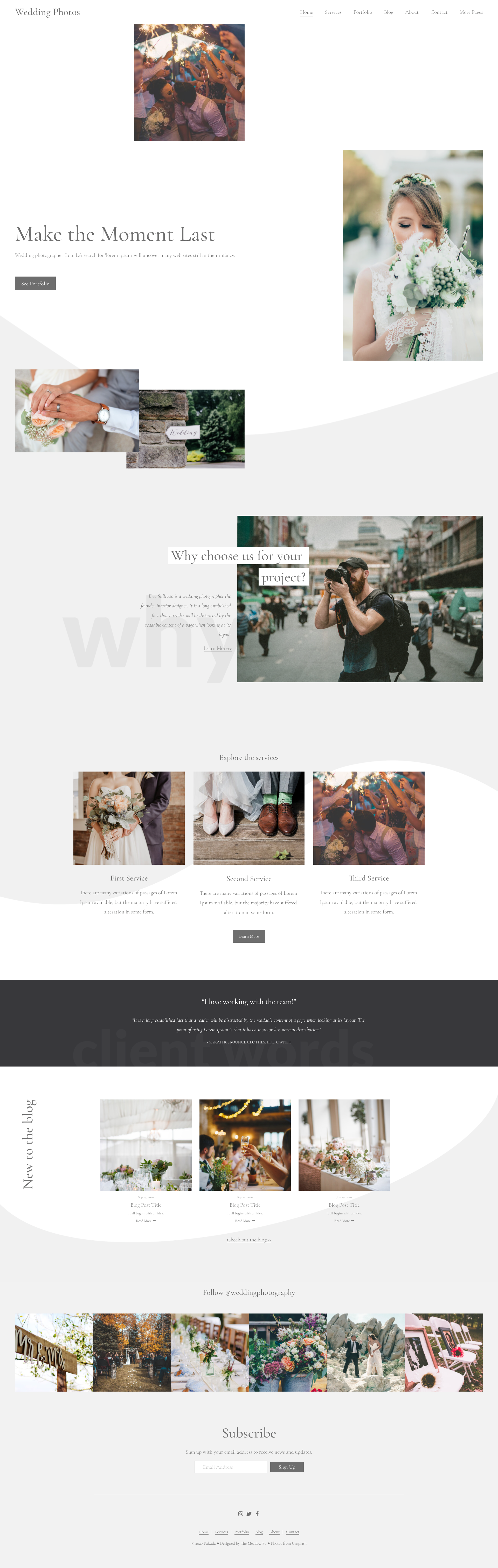 Homepage of wedding photography business website designed by Roamstudio on Squarespace