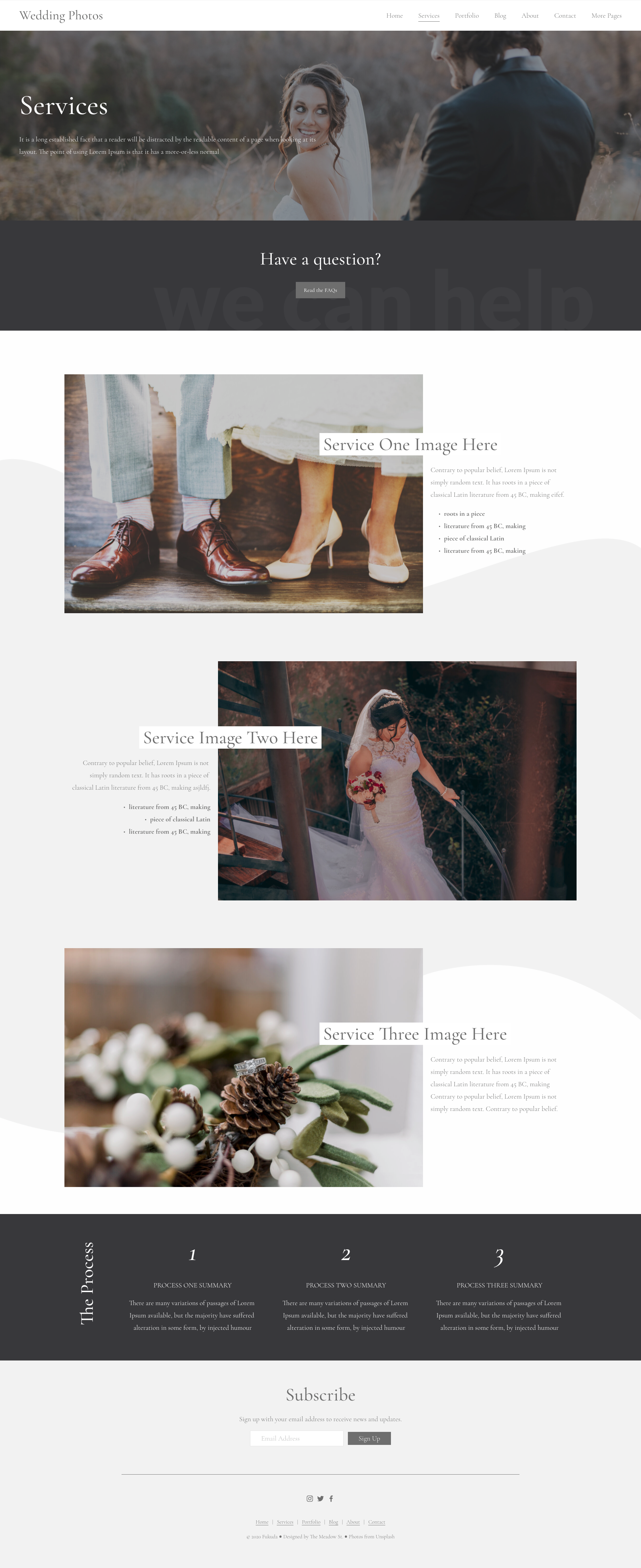 Services page of wedding photography business website designed by Roamstudio on Squarespace