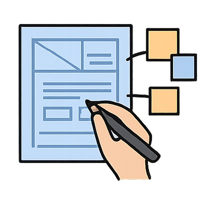 Map out your website content and ideas using the layout provided in the free wireframe blueprint for a clear, organized homepage structure