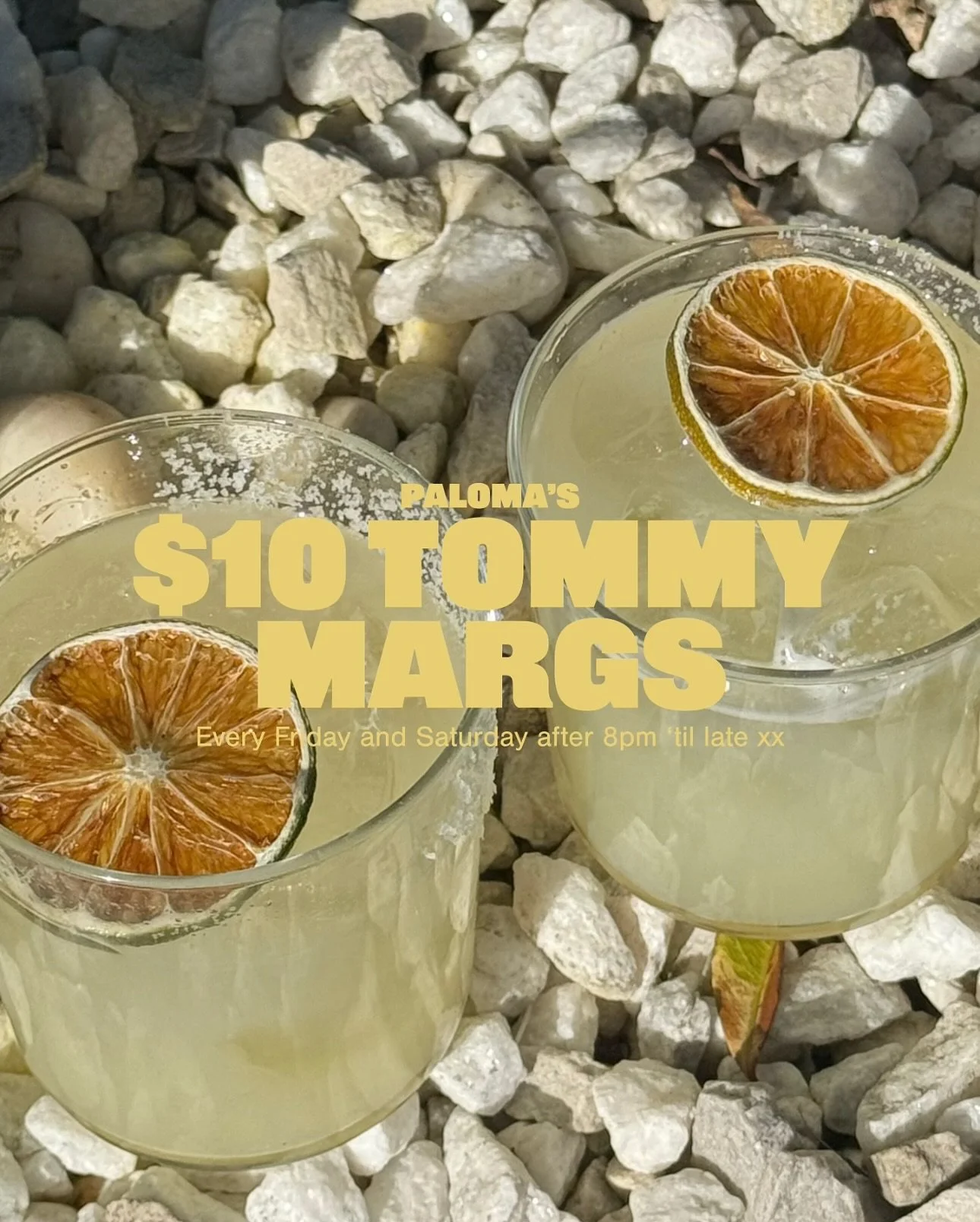 $10 Tommy Margs every Friday &amp; Saturday after 8pm - smooth, salty, and just dangerous enough to keep the night going.

Sip slow... or don&rsquo;t. 🤩

#TommyTime #PalomasBar
#VisitCanberra #MargsAfterDark
#WeekendVibes