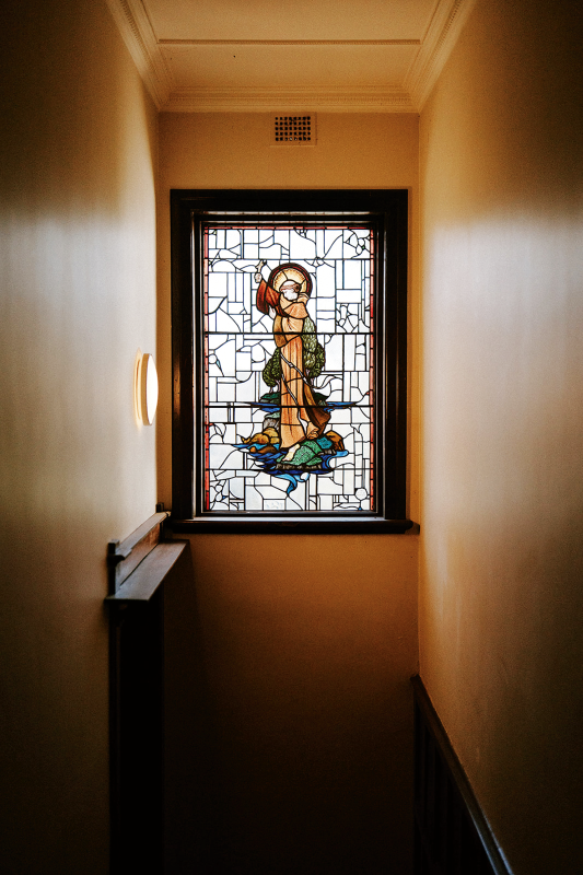 Stained glass at the Robertson Hotel