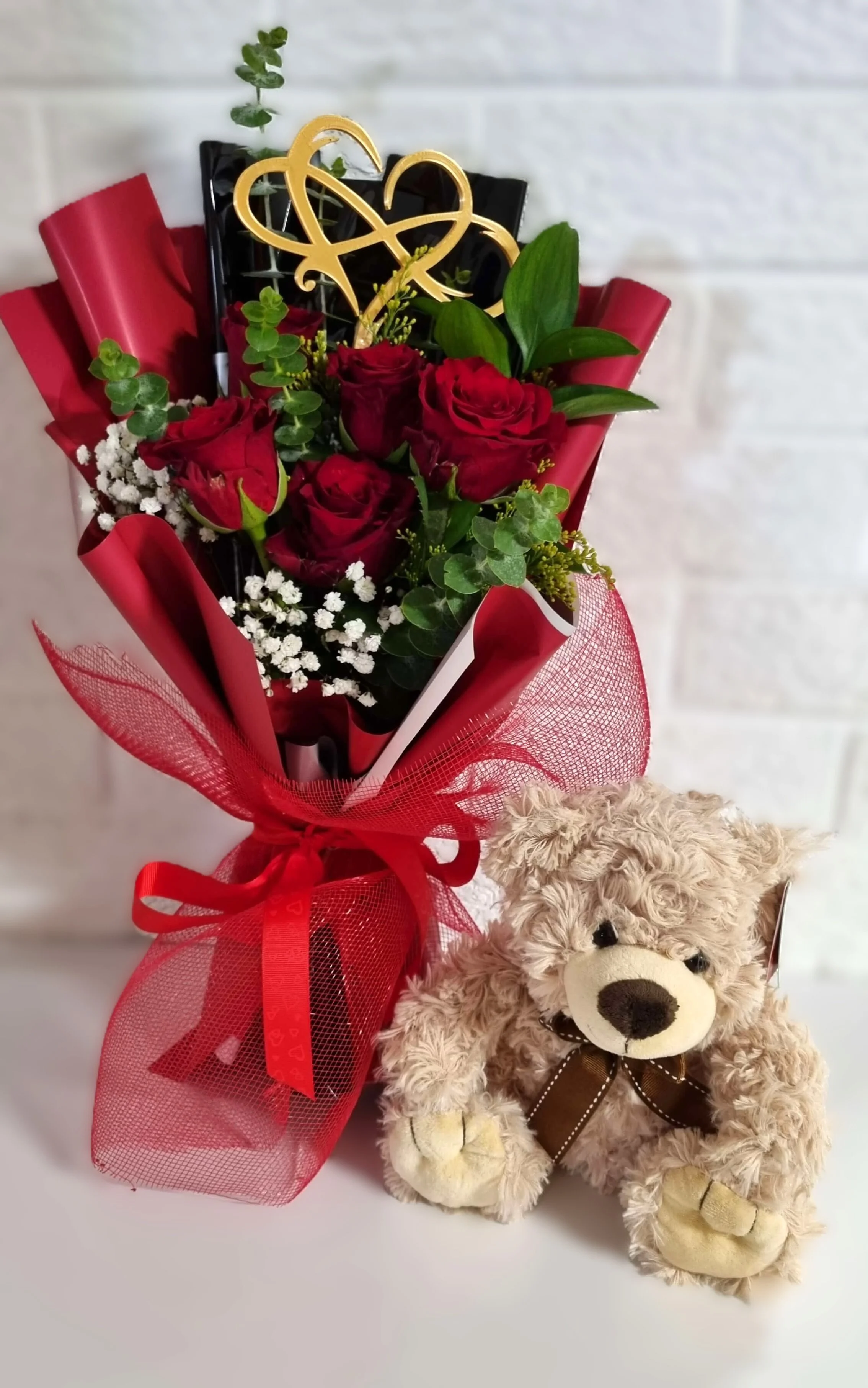 #VD12 Romantic Rose & Teddy Bear Bouquet
