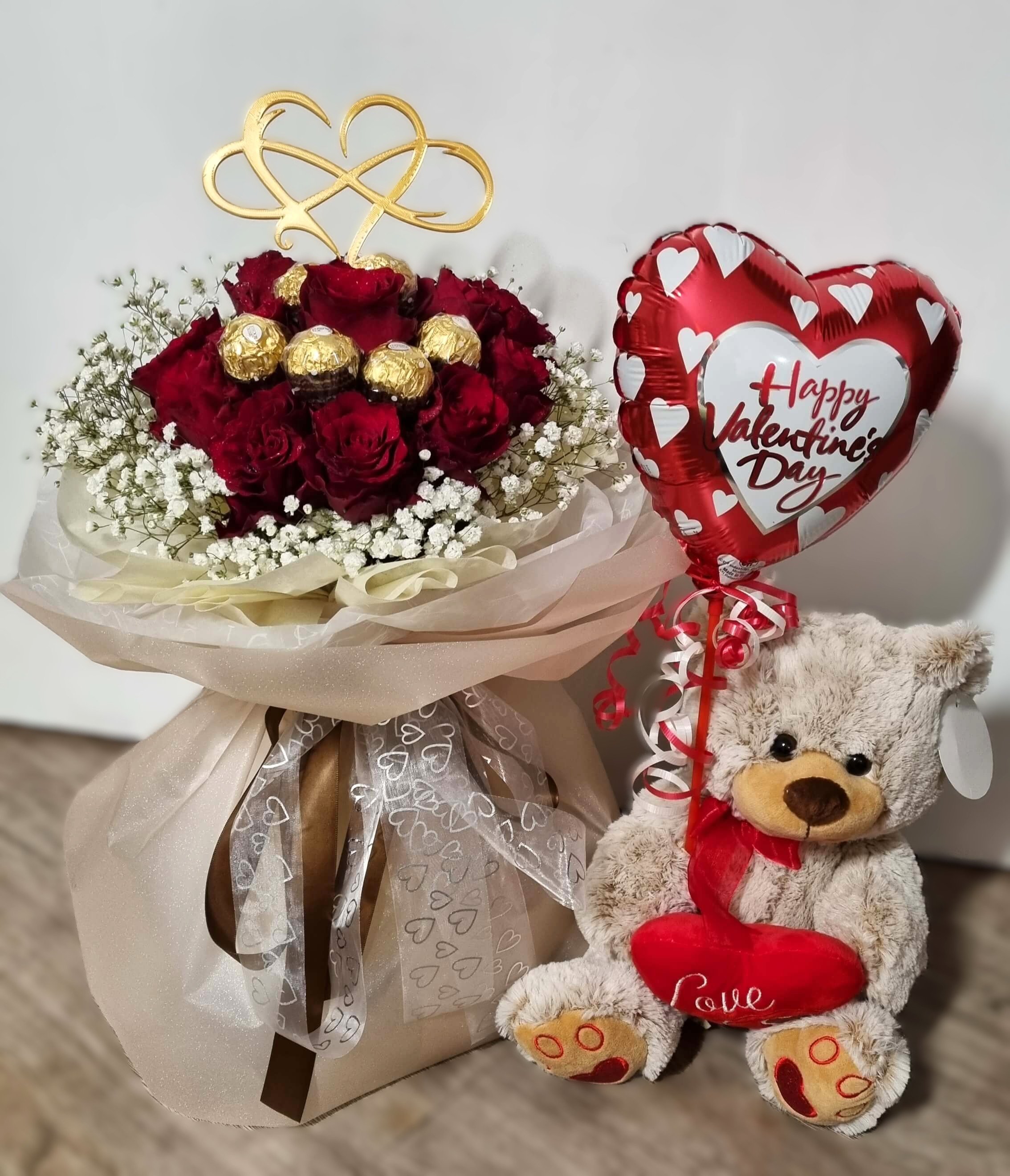 #VD22 Romantic Red Rose and Chocolate Bouquet with Teddy Bear