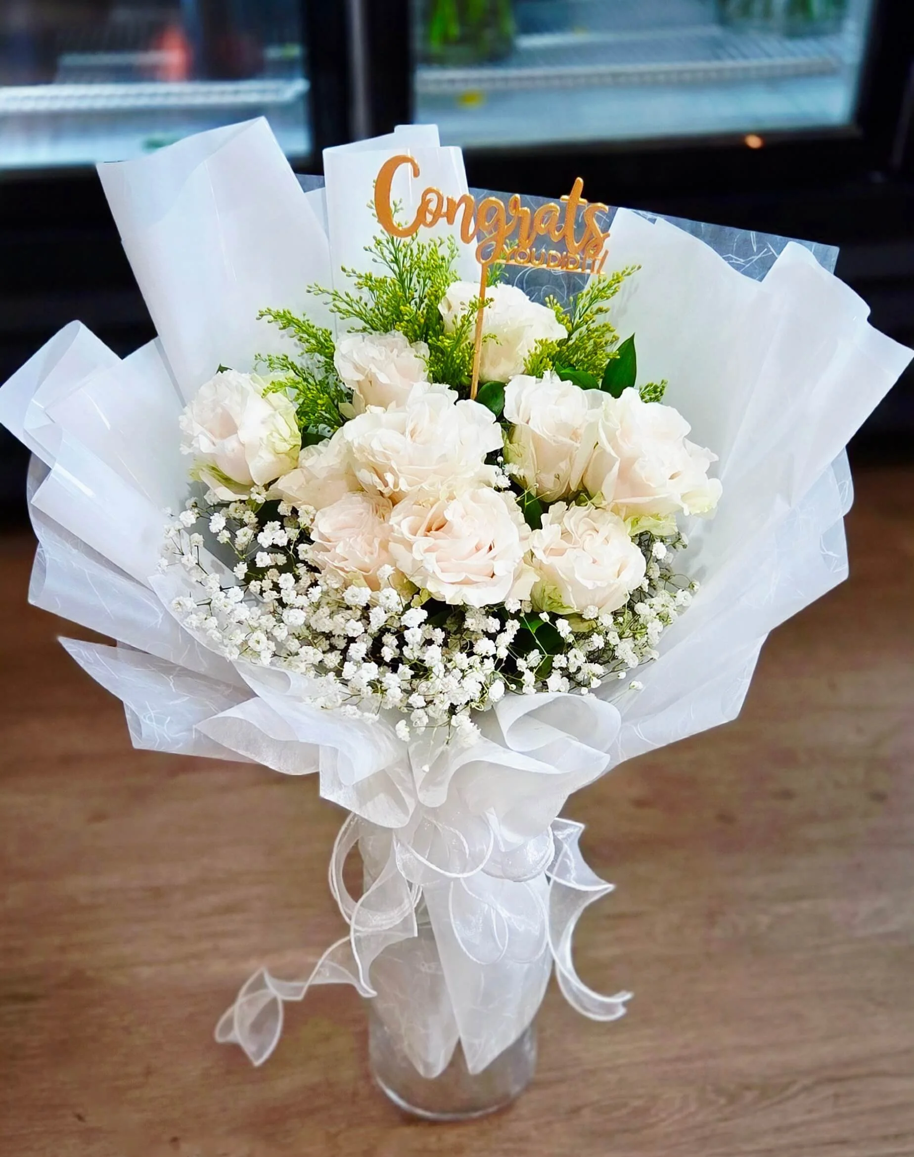 #G52 Congrats White Rose Bouquet
