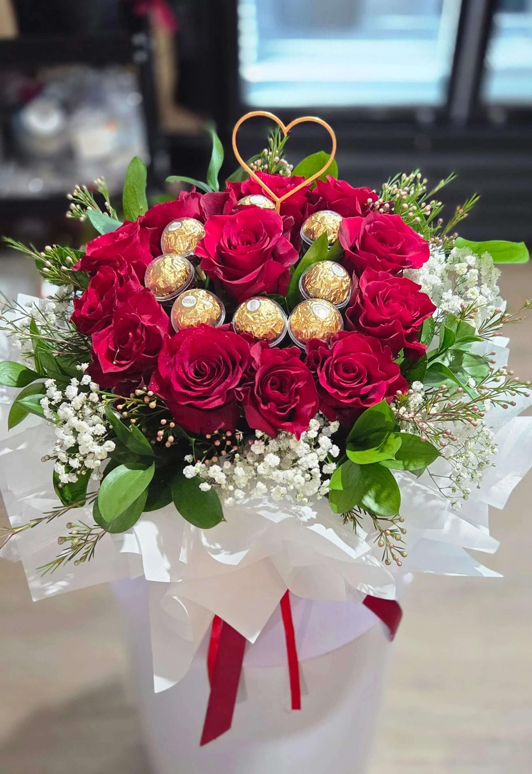 #LR75 Luxurious Red Roses Bouquet with Ferrero Rocher