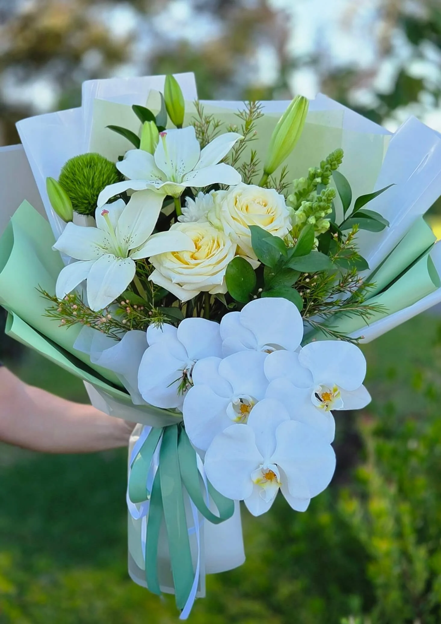 #S21 White Rose & Orchid Harmony Bouquet