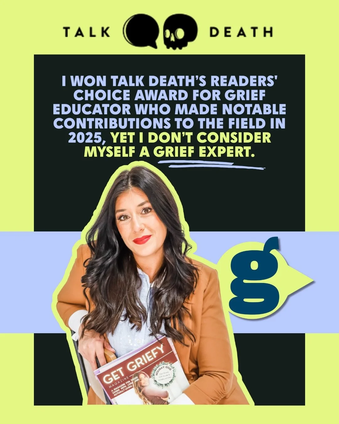 Grief and loss truly parallel life if you take the time to look deep enough. Thank you to everyone who voted, and @talkdeathdaily for taking the time to acknowledge everyone involved. I feel honored to share the podium with @rfeinglos of @grieveleave