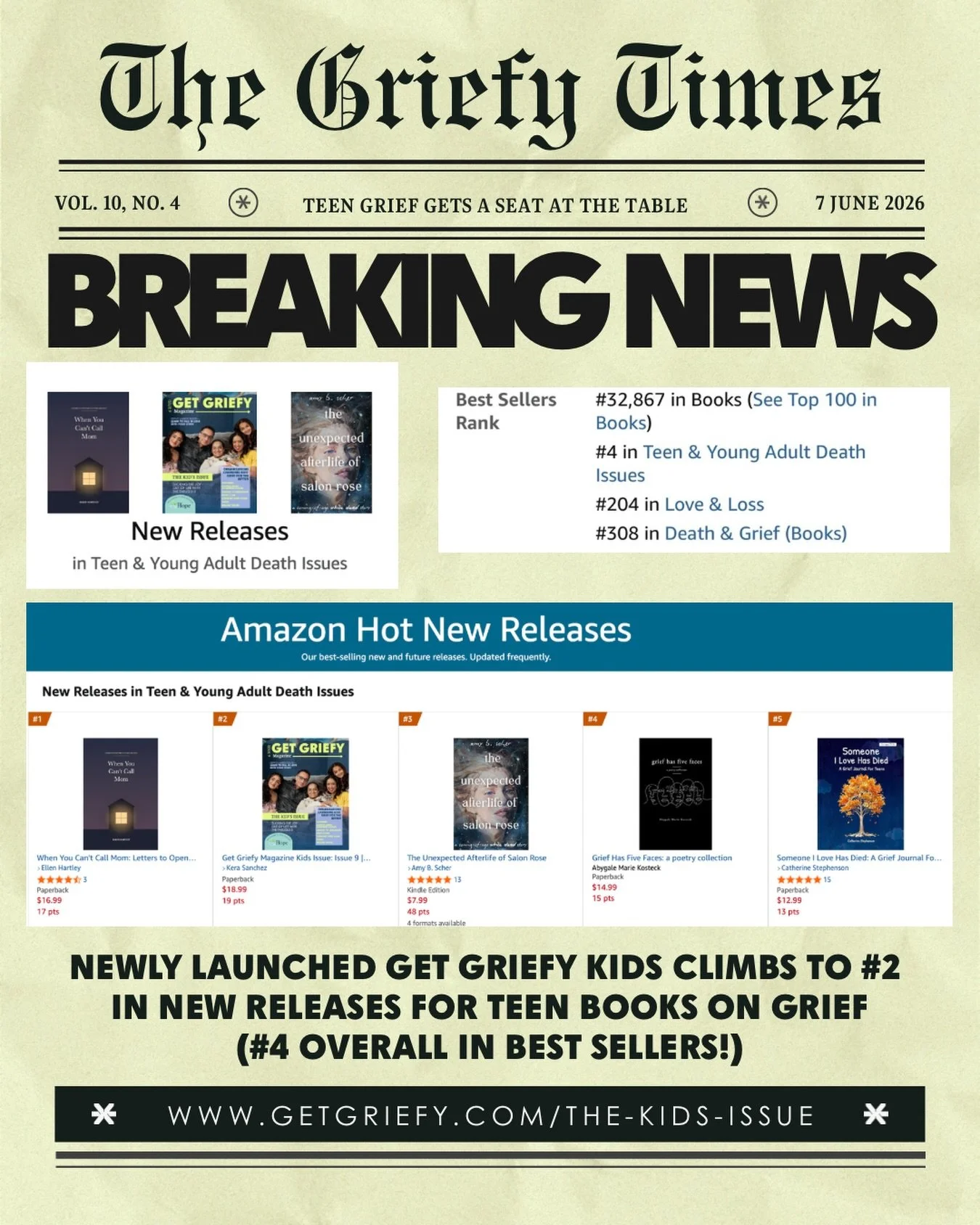 LETS GET SORAYA TO #1 Get Griefy is climbing the charts! A huge thank you to everyone who purchased a copy! Please consider sharing a photo of you with your issue when it arrives! We are thankful for each order and the awareness raised on all the peo