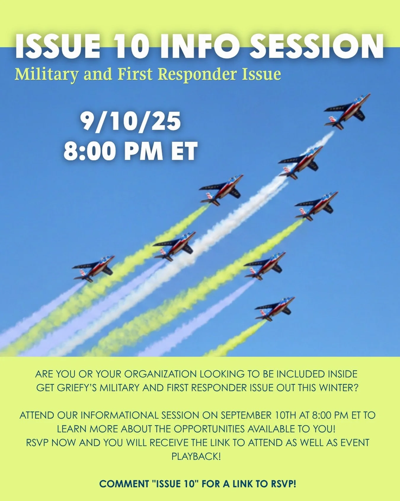GET GRIEFY MAGAZINE IS CURRENTLY CURATING ISSUE 10- THE MILITARY AND FIRST RESPONDER ISSUE. If you are from inside this community, work with them, or represent an organization that does, Get Griefy is looking for you! Join our informational Q &amp; A