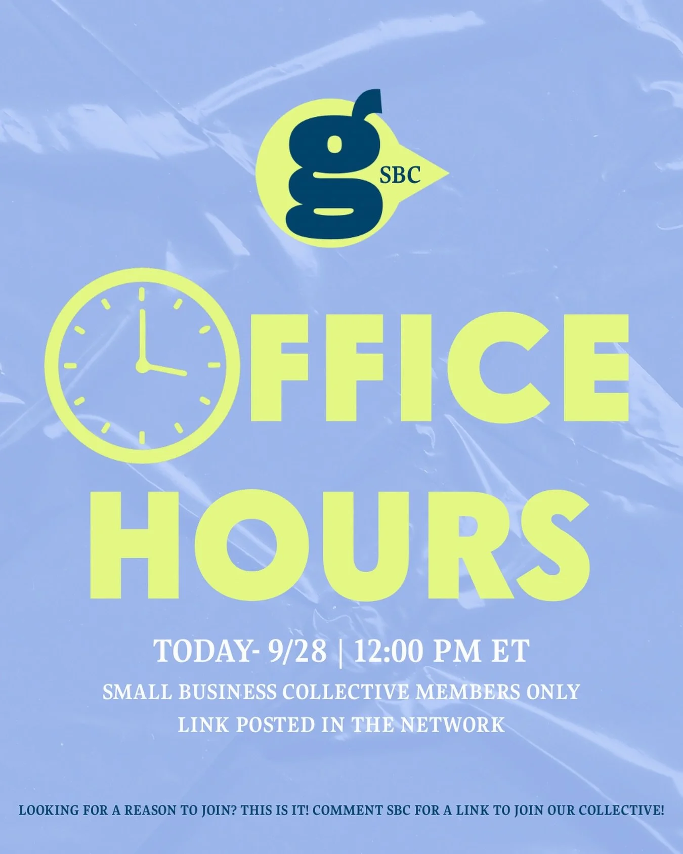 Office Hours today! Informal meet up for our members to share news, updates, and collaborate! See you at 12:00 PM ET! Must be a member of the SBC to join! Comment SBC to sign up and attend!