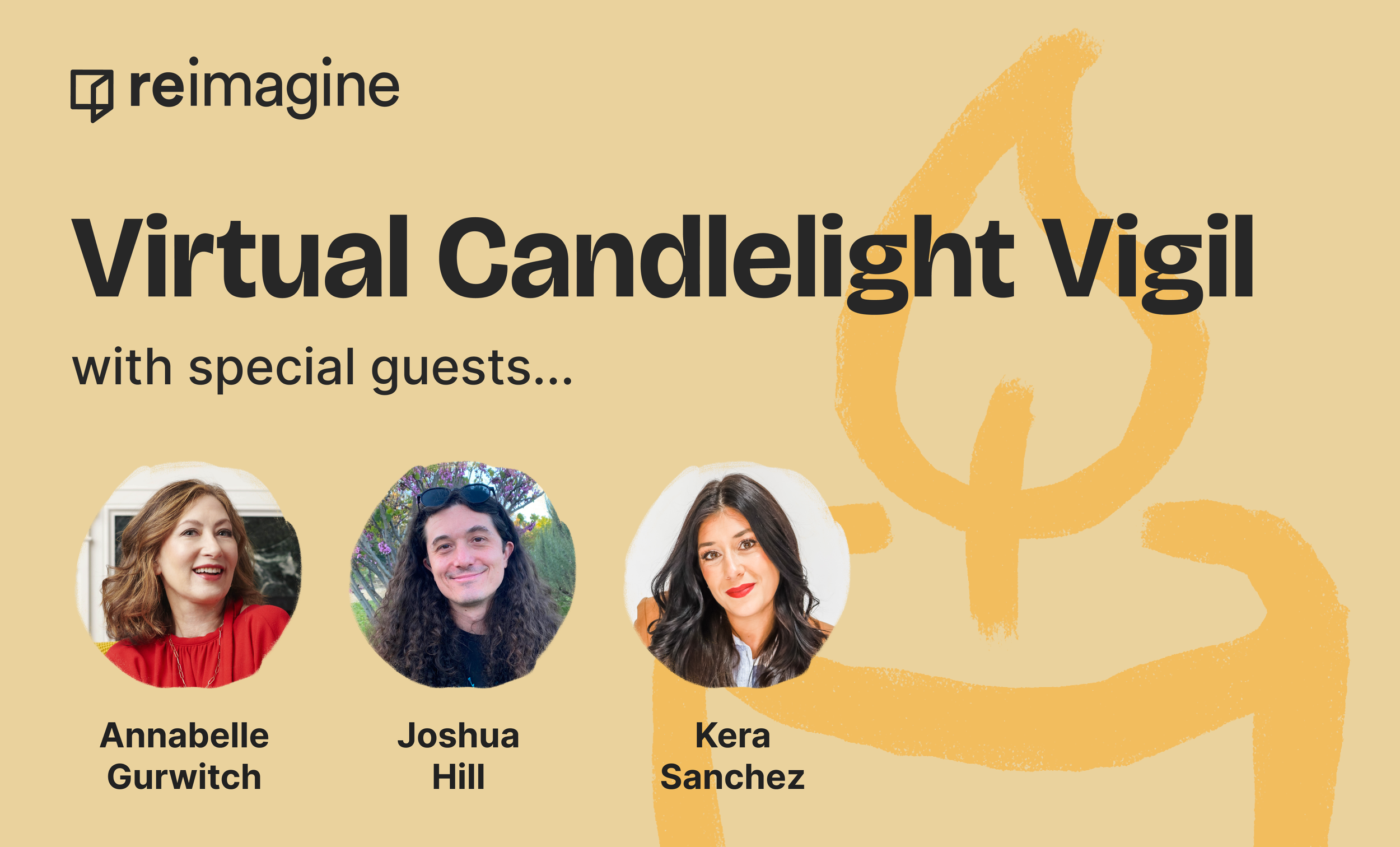 Visual Invite with yellow swirls and headshots of the people mentioned!