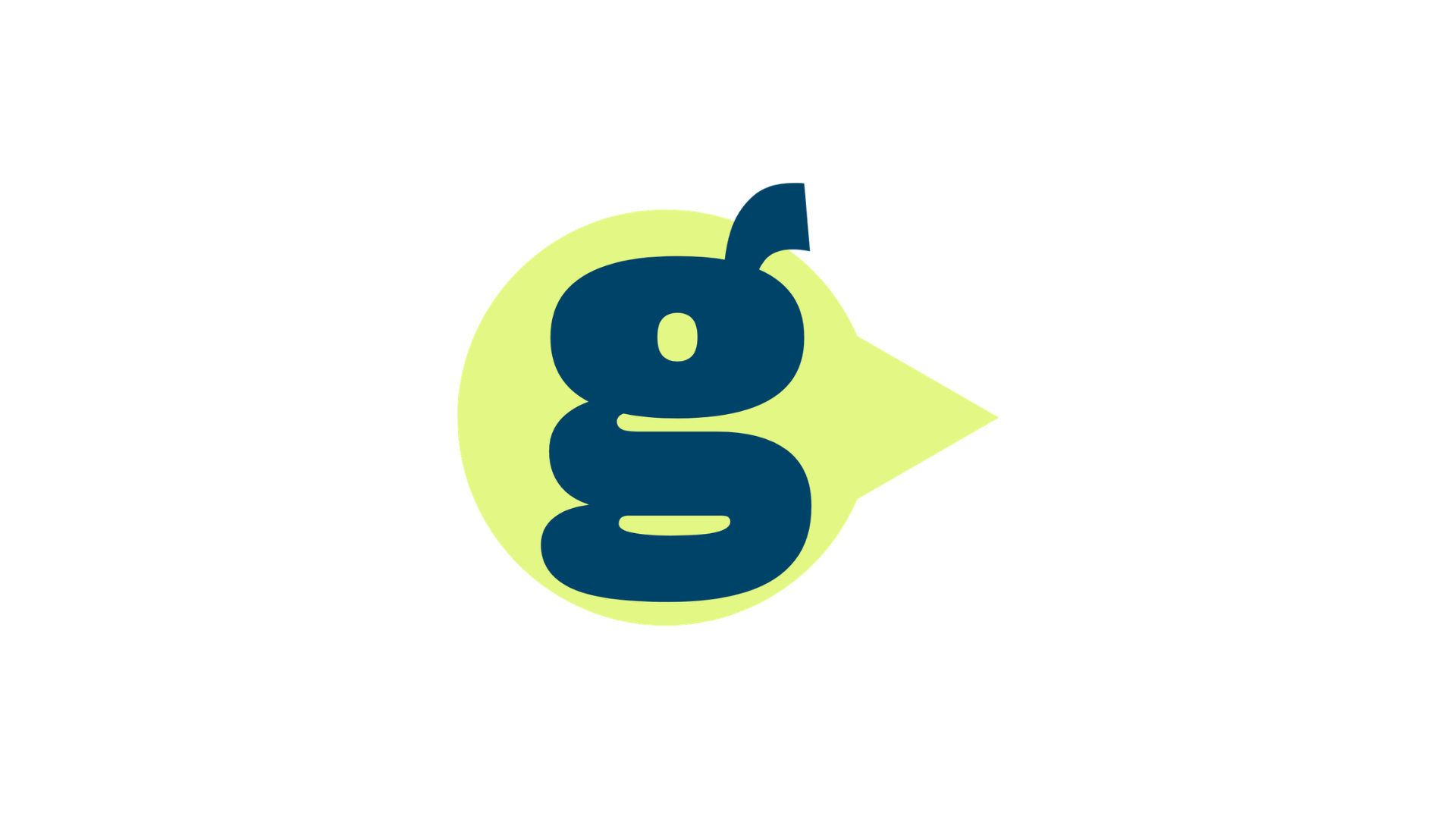 Colorful logo with a lowercase letter 'g' in dark blue, inside a yellow speech bubble pointing to the right.