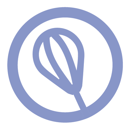 Icon of a whisk inside a circle with a blue outline.