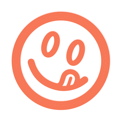 Smiley face with tongue sticking out, orange outline and facial features.
