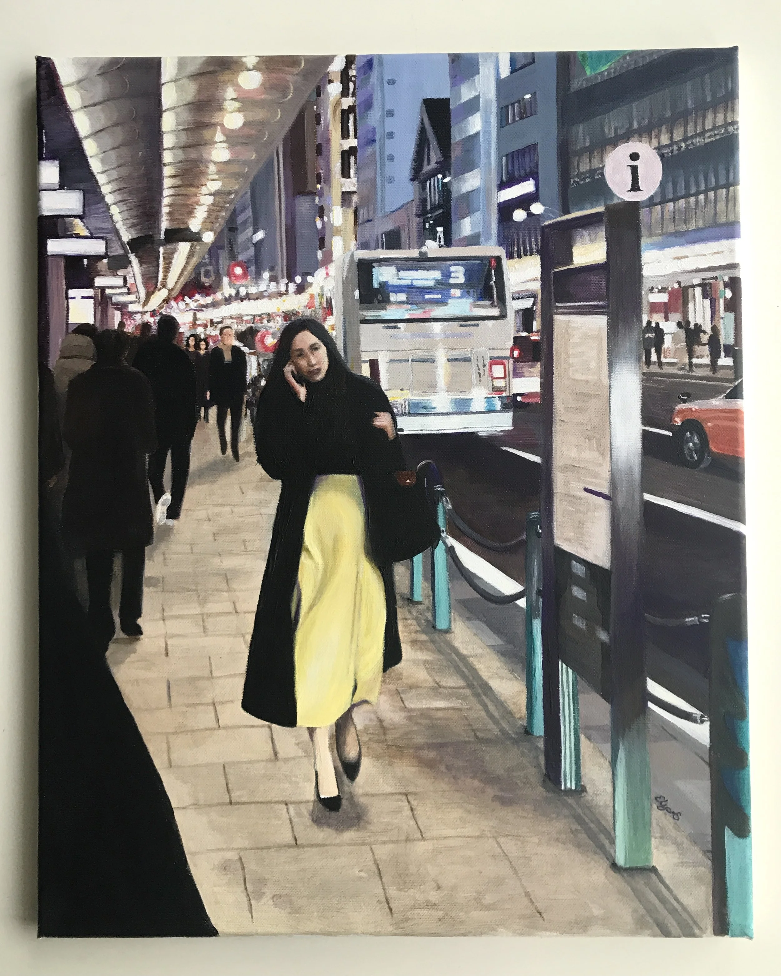 Shijō Dori (Fourth Street) Kyoto, acrylic painting on canvas, 40x50 cm, 2026