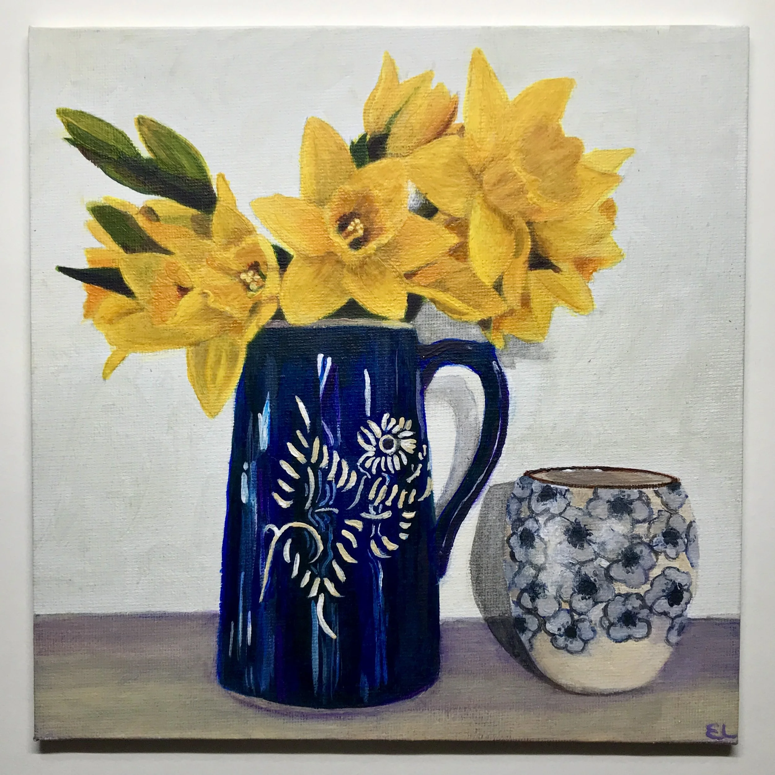 Daffodils, acrylic painting on canvas board, 20x20cm, 2026