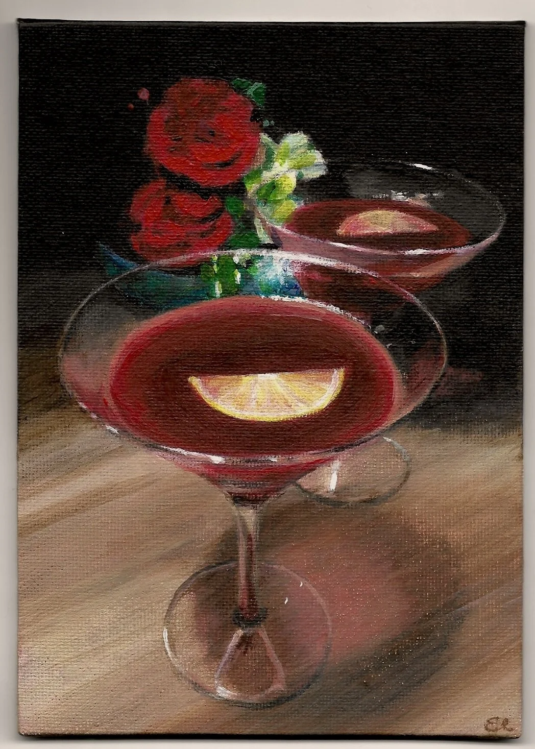 Cocktails, Christmas 2025, acrylic painting on canvas board, 7x5 inches.