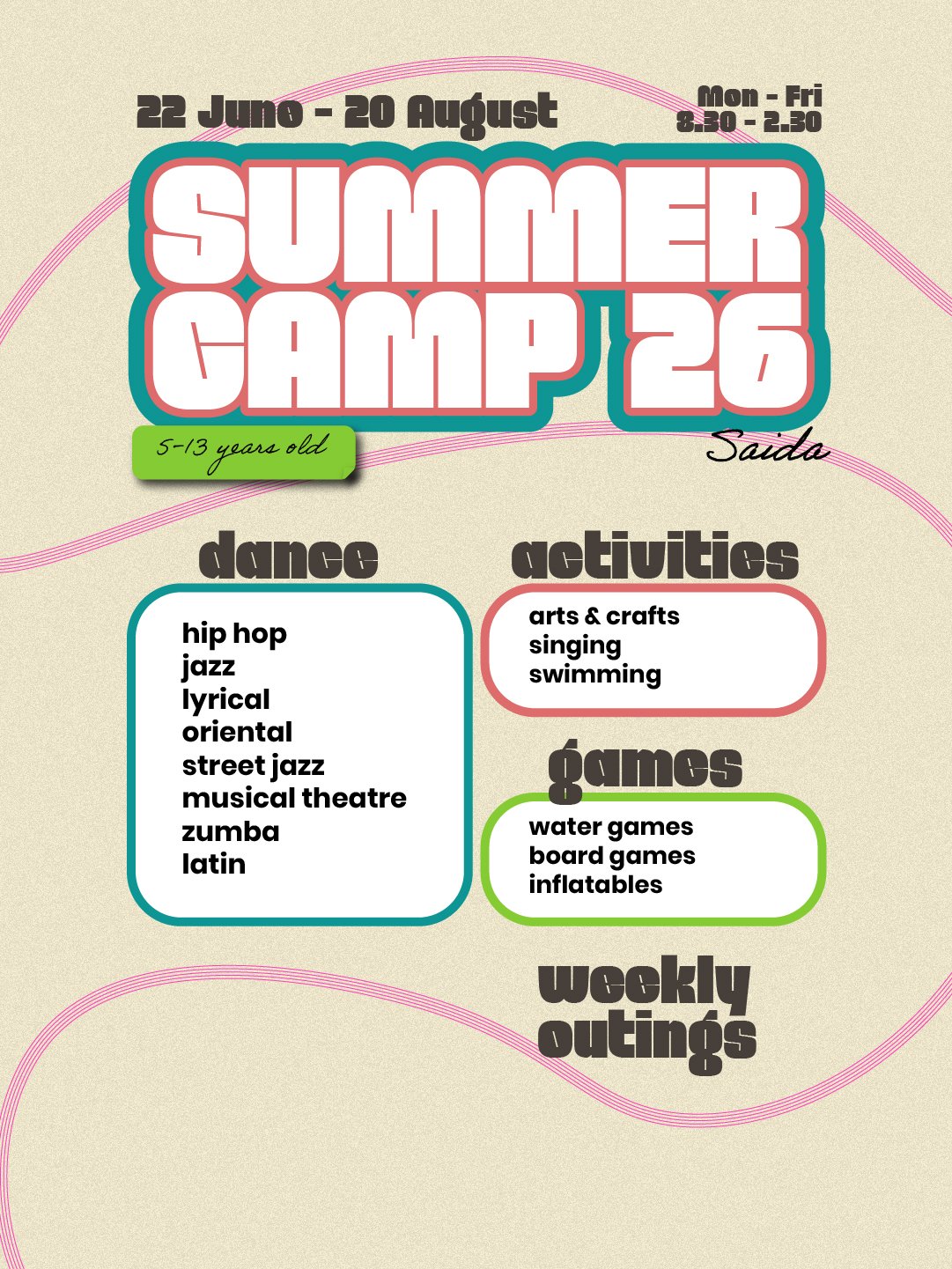 summer camp kids activities dance saida