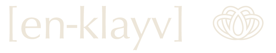 The Official Enclave Wellness icon & Word mark.  "en-klayv" in stylized text with a decorative knot symbol to the right.