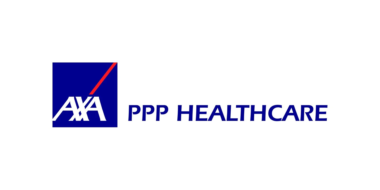 A logo with blue background, a red diagonal line, and the text 'AXA PPP Healthcare' in blue.
