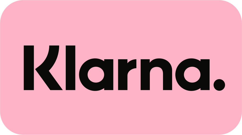 Pink background with the word 'Klarna' in bold black letters.