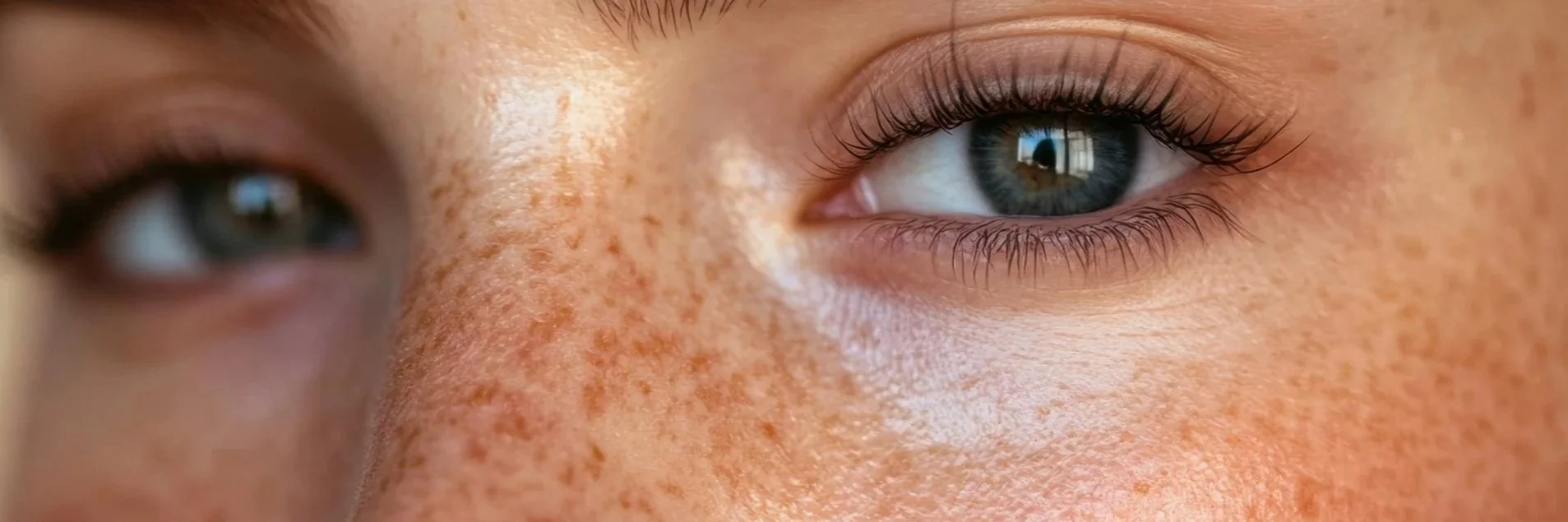 Close-up of a person's face highlighting clear and bright under-eyes
