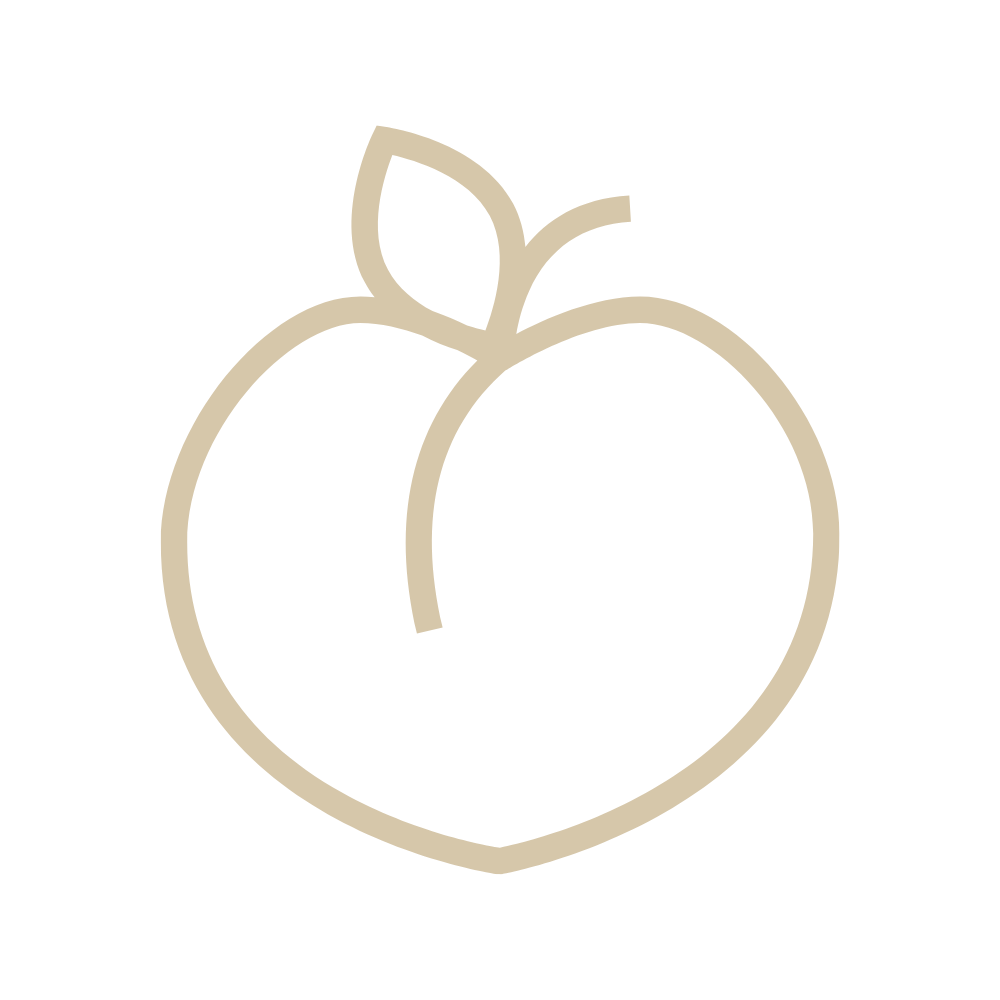 gold outline of a peach shape to represent peach fuzz benefits